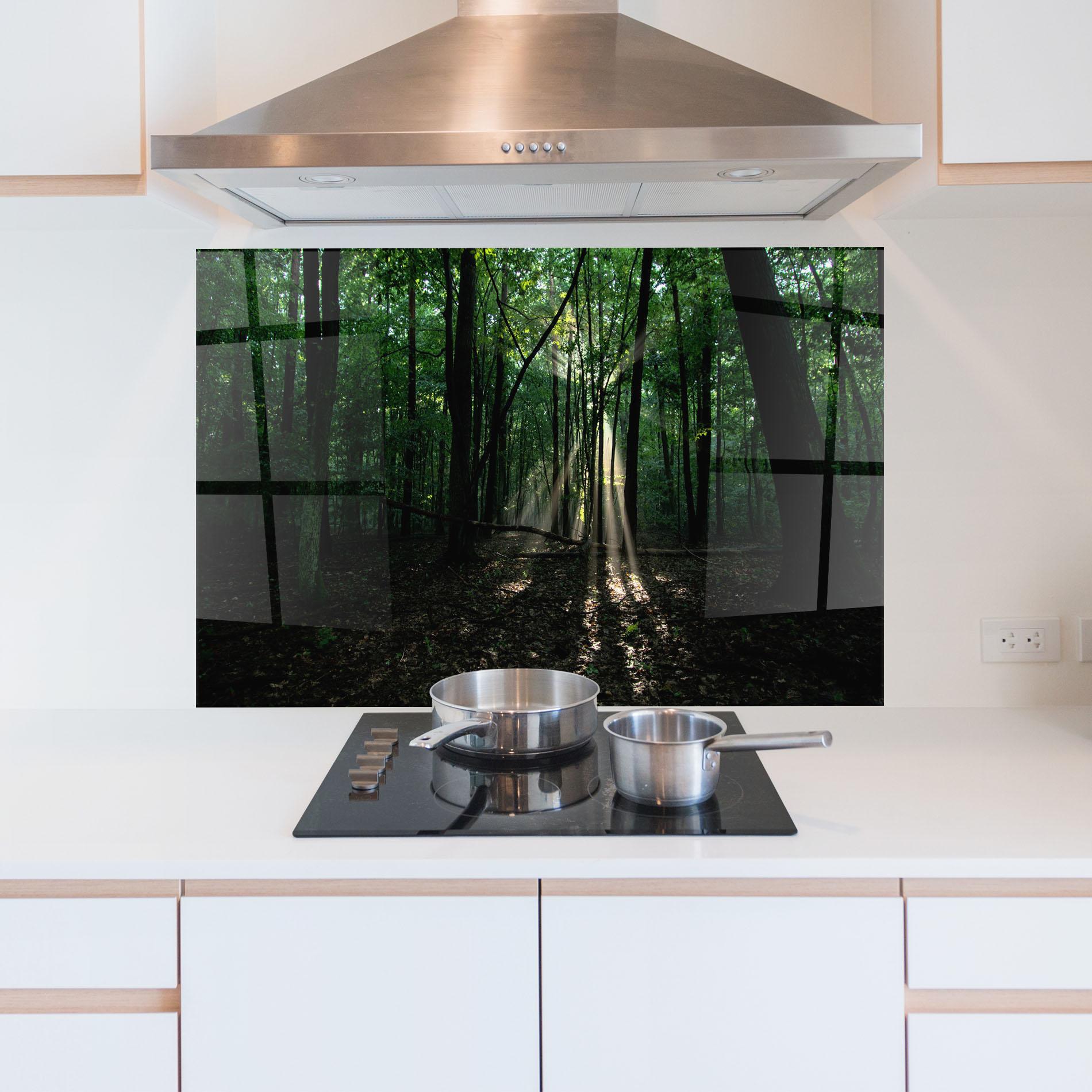 Panou Sticla Bucatarie Forest Sun Light mockup 5