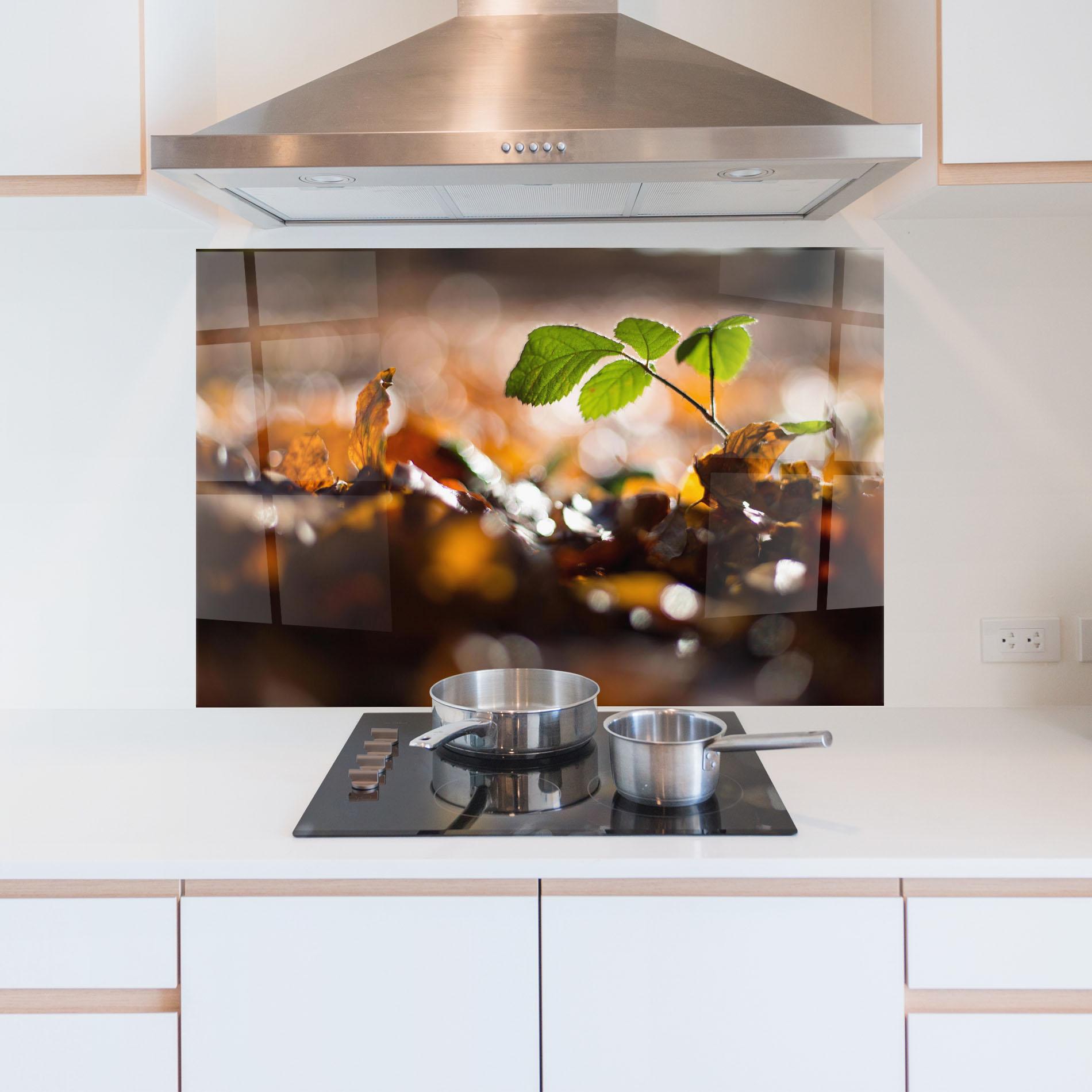 Panou Sticla Bucatarie Green Leaf Autumn mockup 5