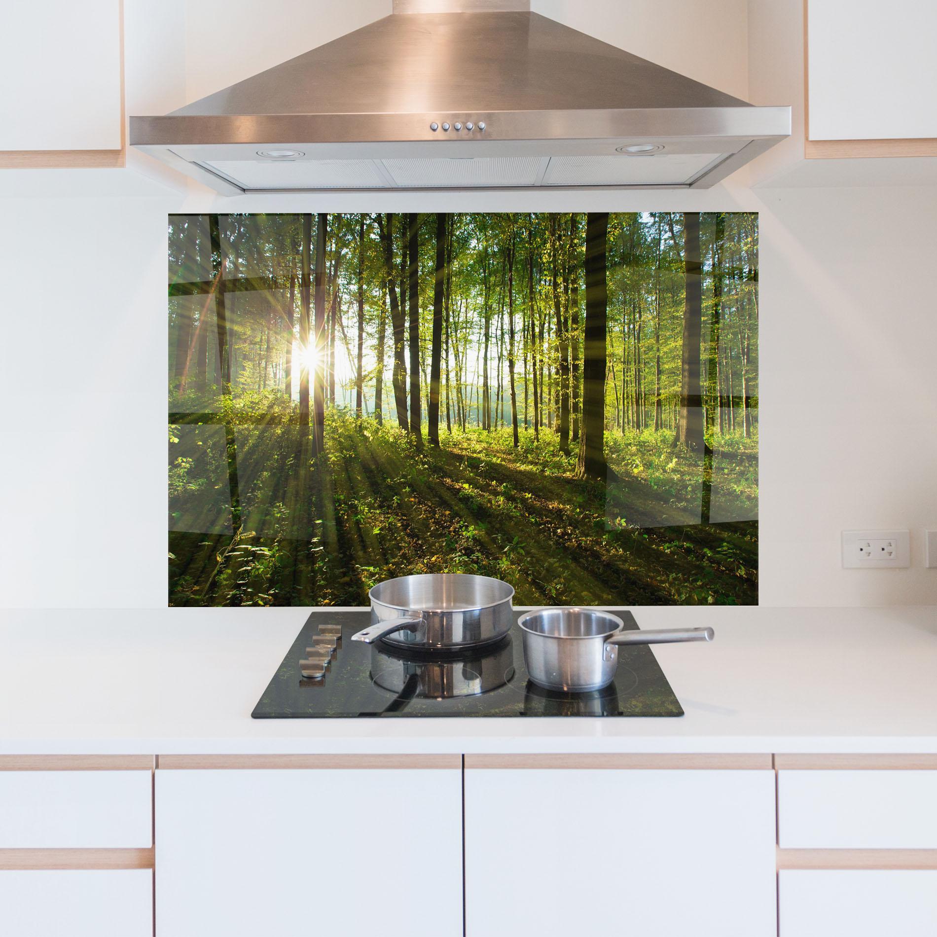 Panou Sticla Bucatarie Green Light Forest mockup 5