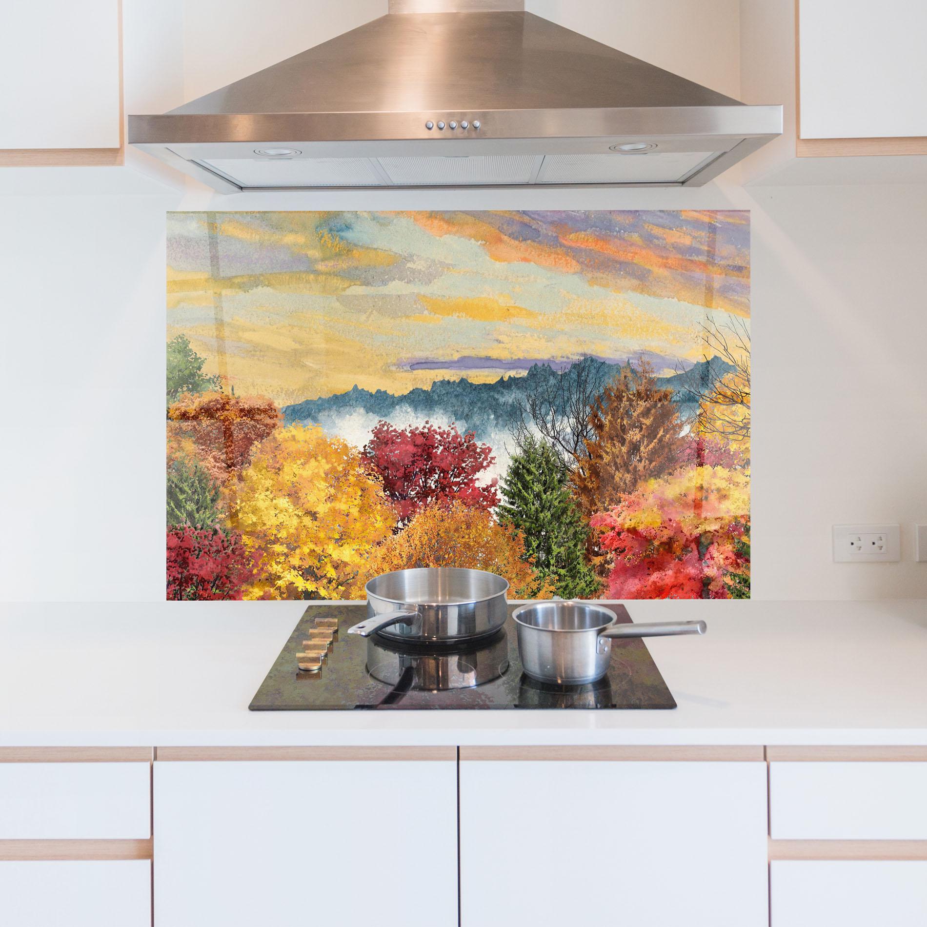 Panou Sticla Bucatarie Mix Color Trees mockup 5