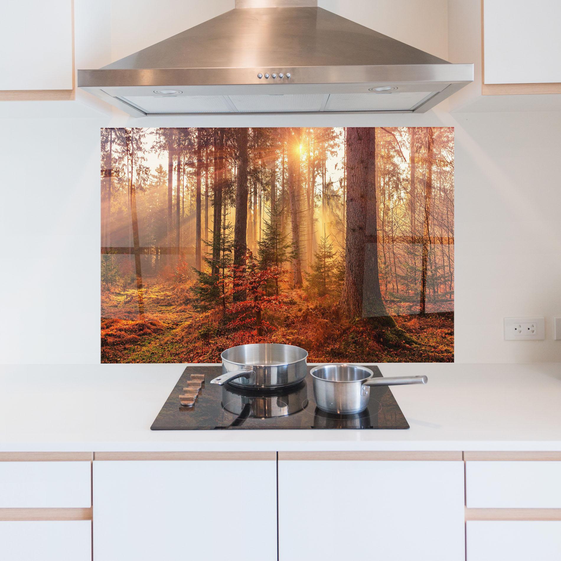 Panou Sticla Bucatarie Orange Light Forest mockup 5