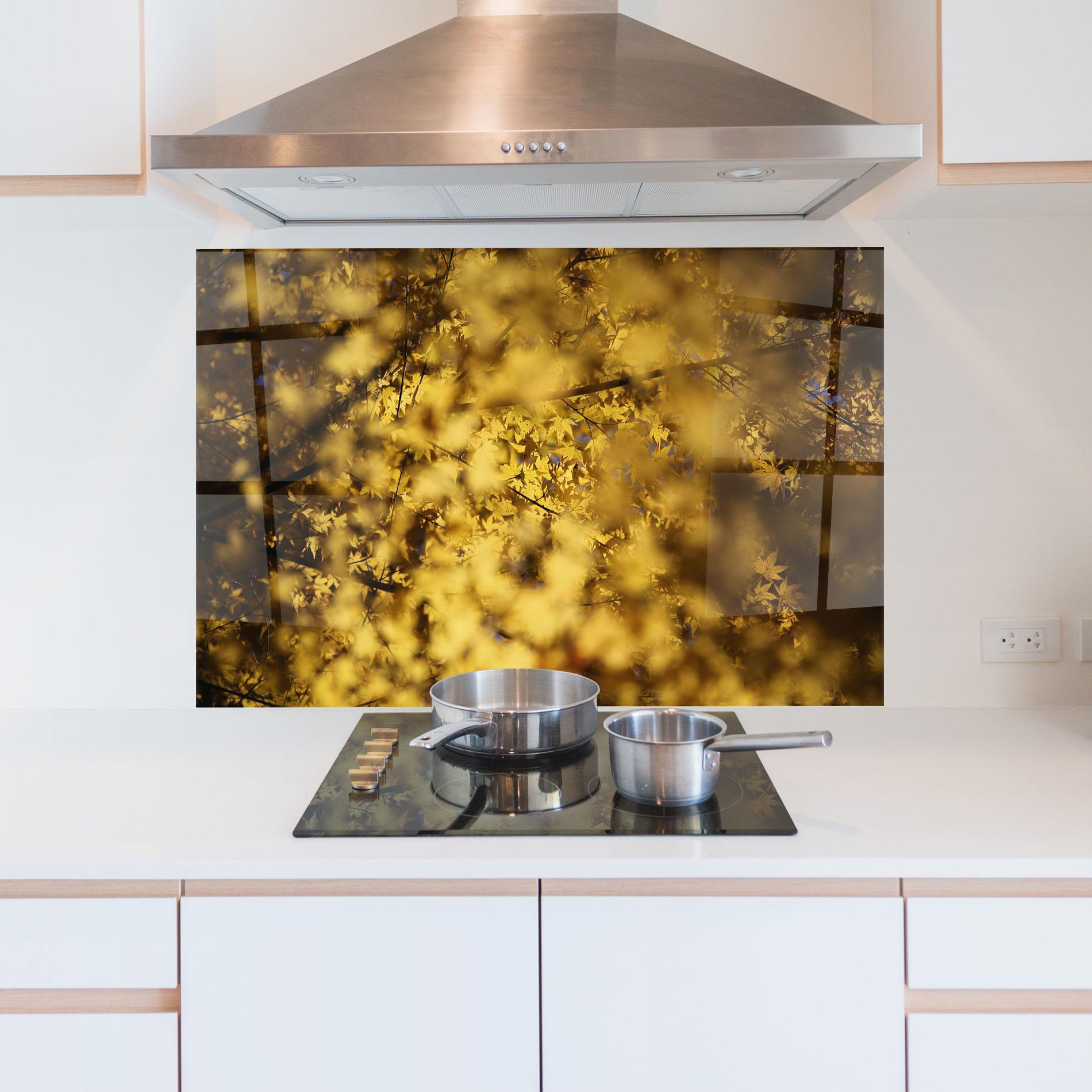 Panou Sticla Bucatarie Yellow Leaf Forest mockup 5