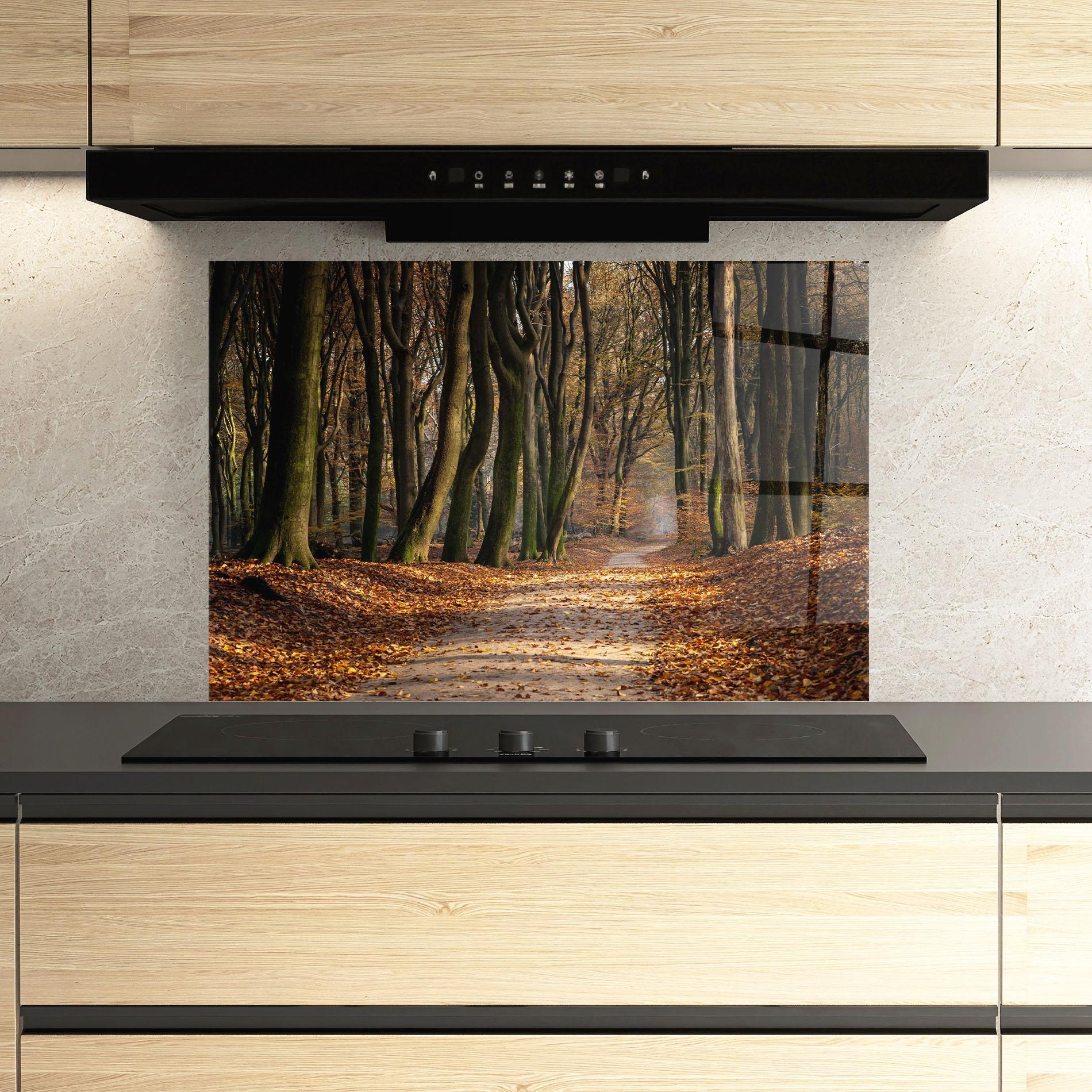 Panou Sticla Bucatarie Autumn Path Forest mockup 3