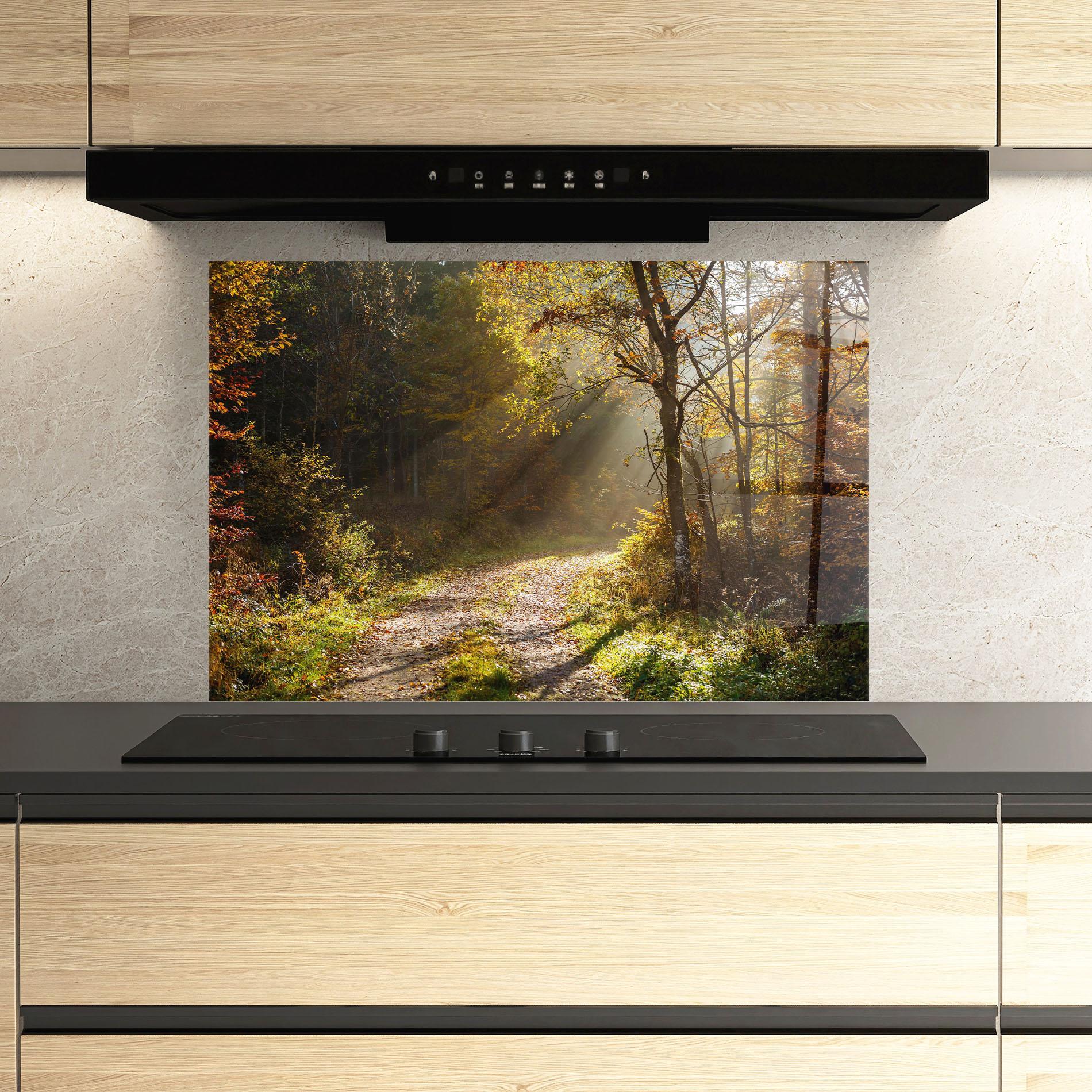 Panou Sticla Bucatarie Autumn Trees Sun mockup 3