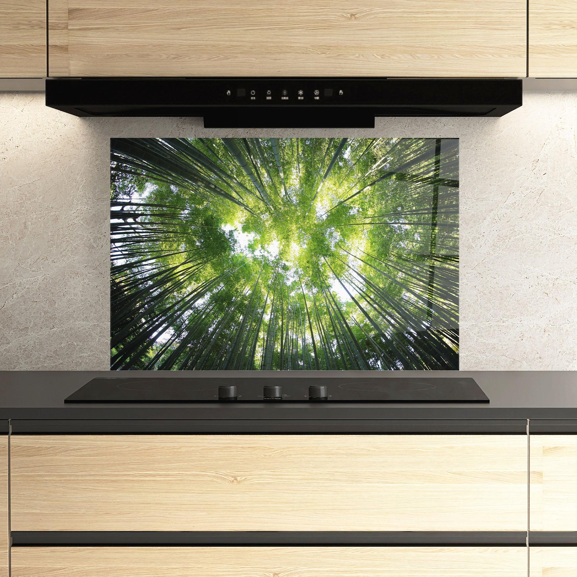 Panou Sticla Bucatarie Big Trees Morning mockup 3