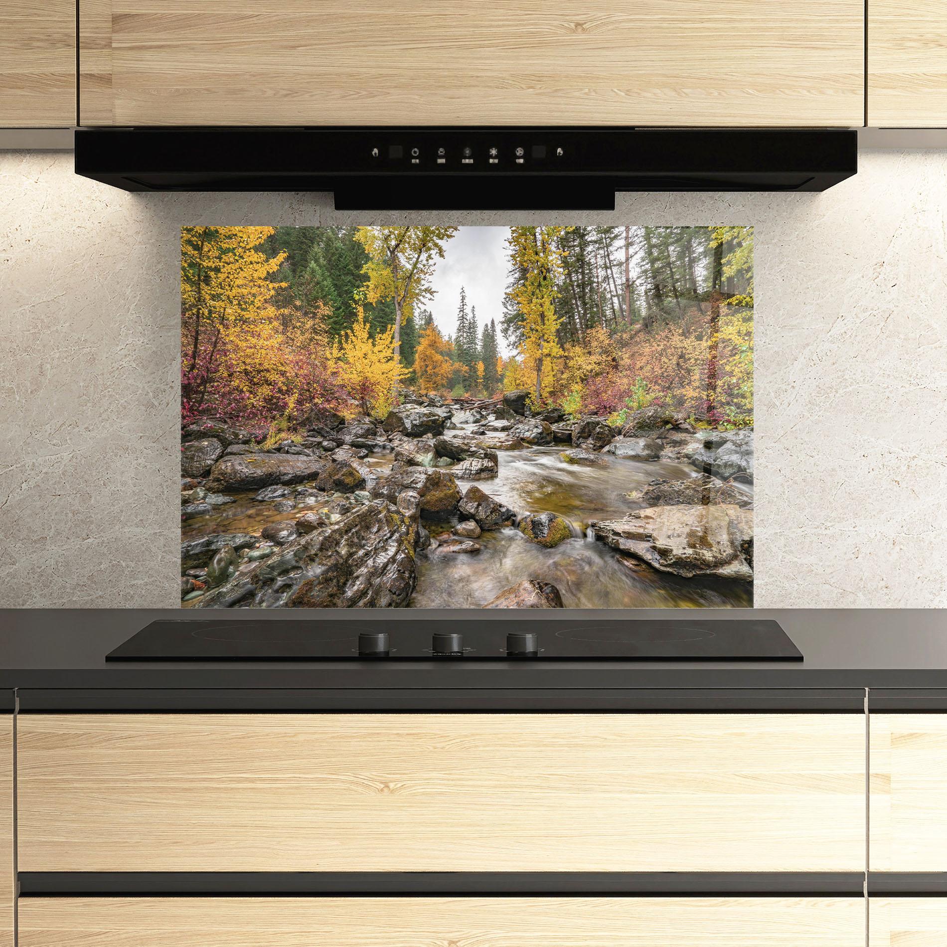 Panou Sticla Bucatarie Forest Lake Rocks mockup 3