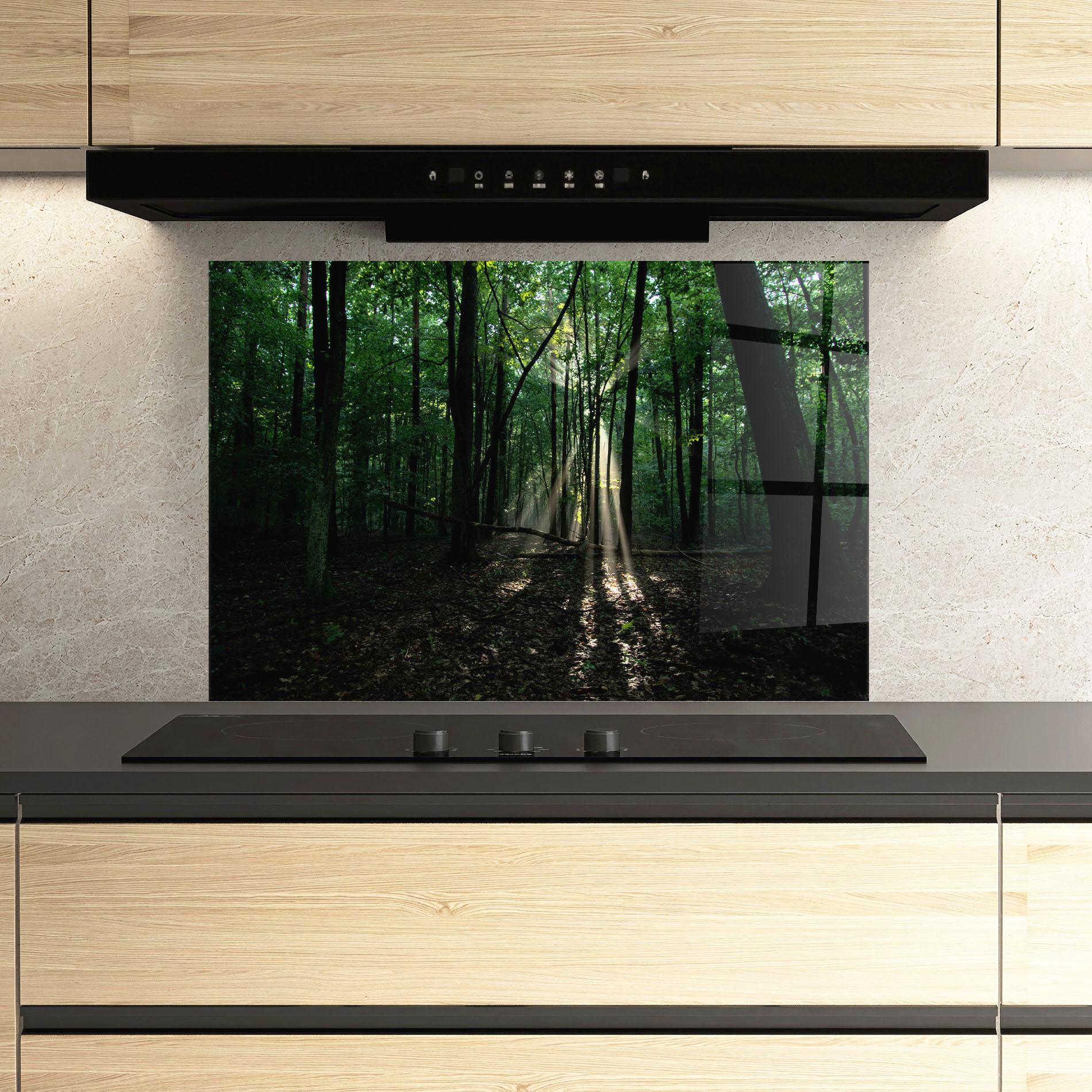 Panou Sticla Bucatarie Forest Sun Light mockup 3