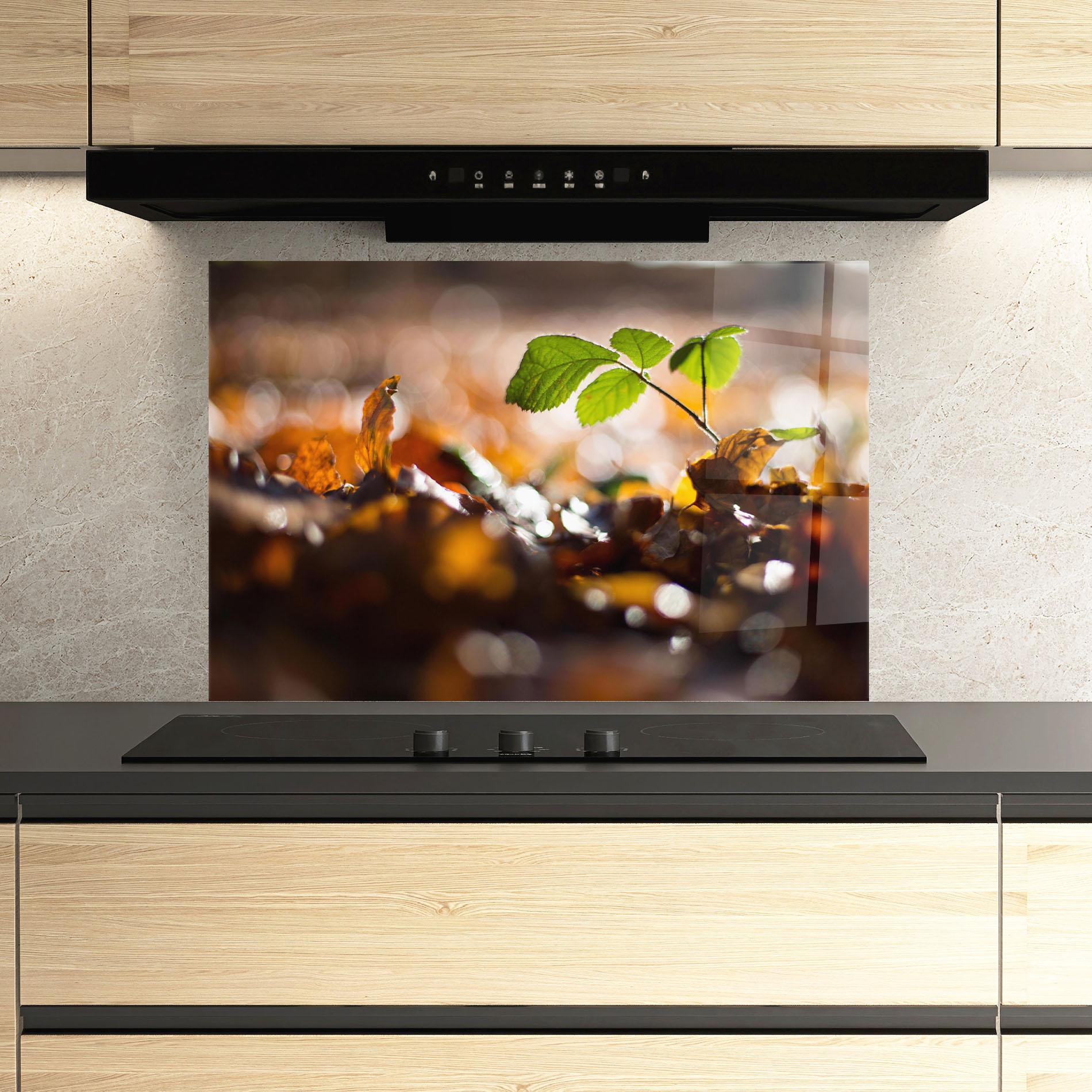 Panou Sticla Bucatarie Green Leaf Autumn mockup 3