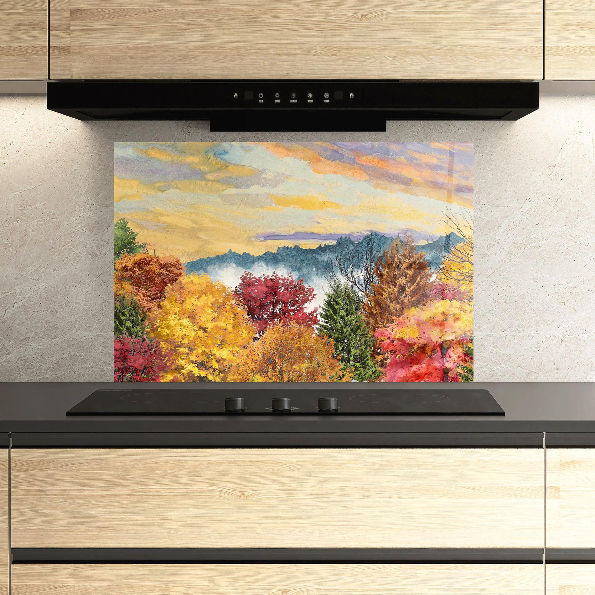 Panou Sticla Bucatarie Mix Color Trees mockup 3