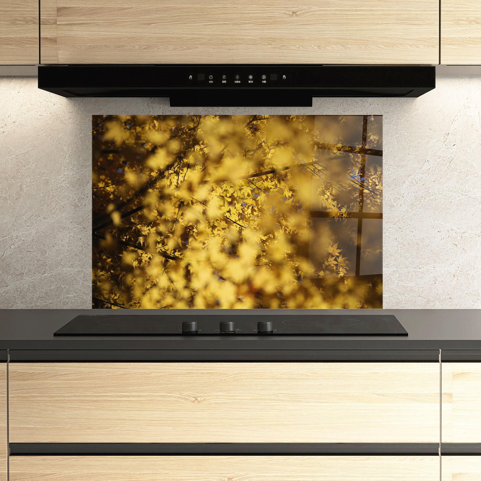 Panou Sticla Bucatarie Yellow Leaf Forest mockup 3