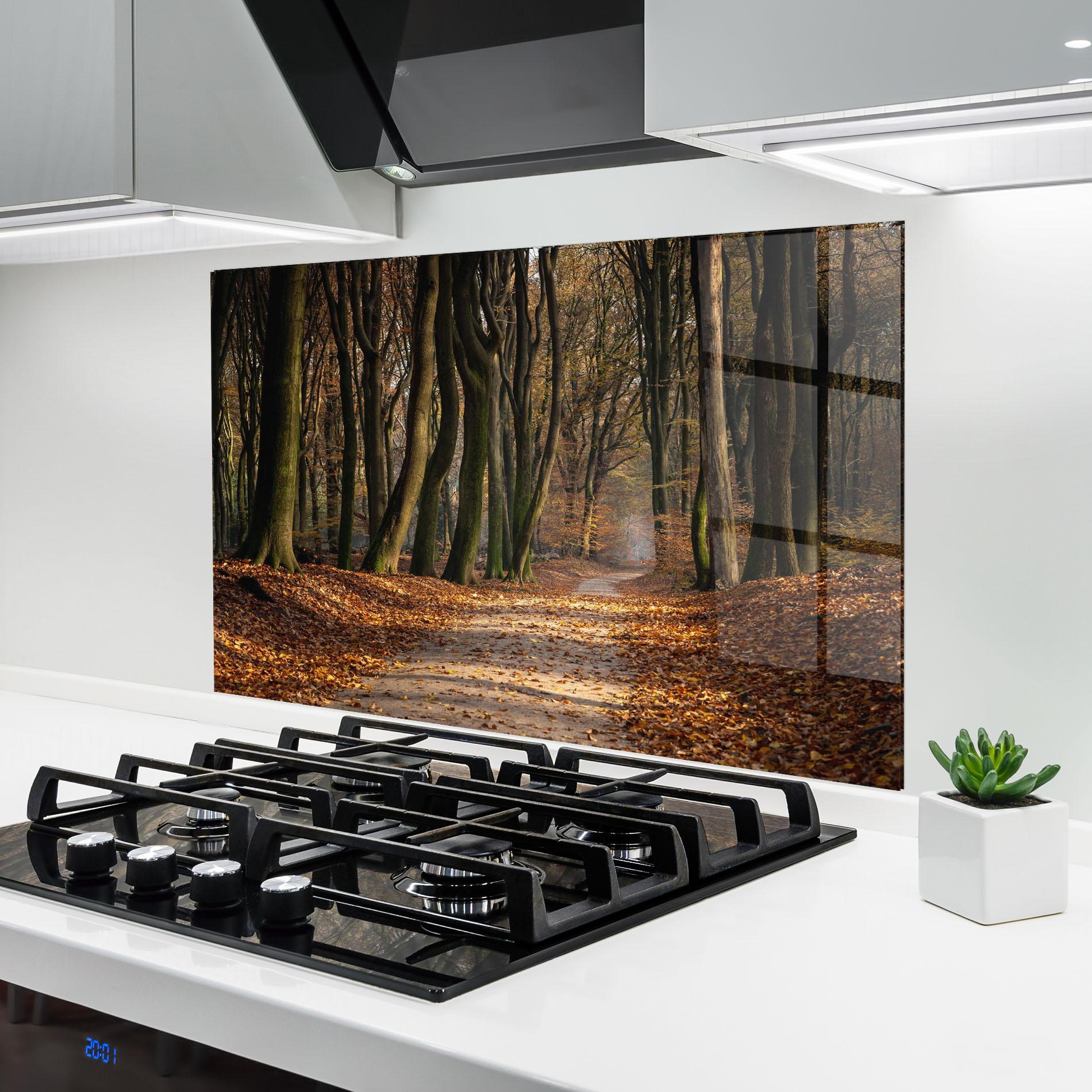 Panou Sticla Bucatarie Autumn Path Forest mockup 6