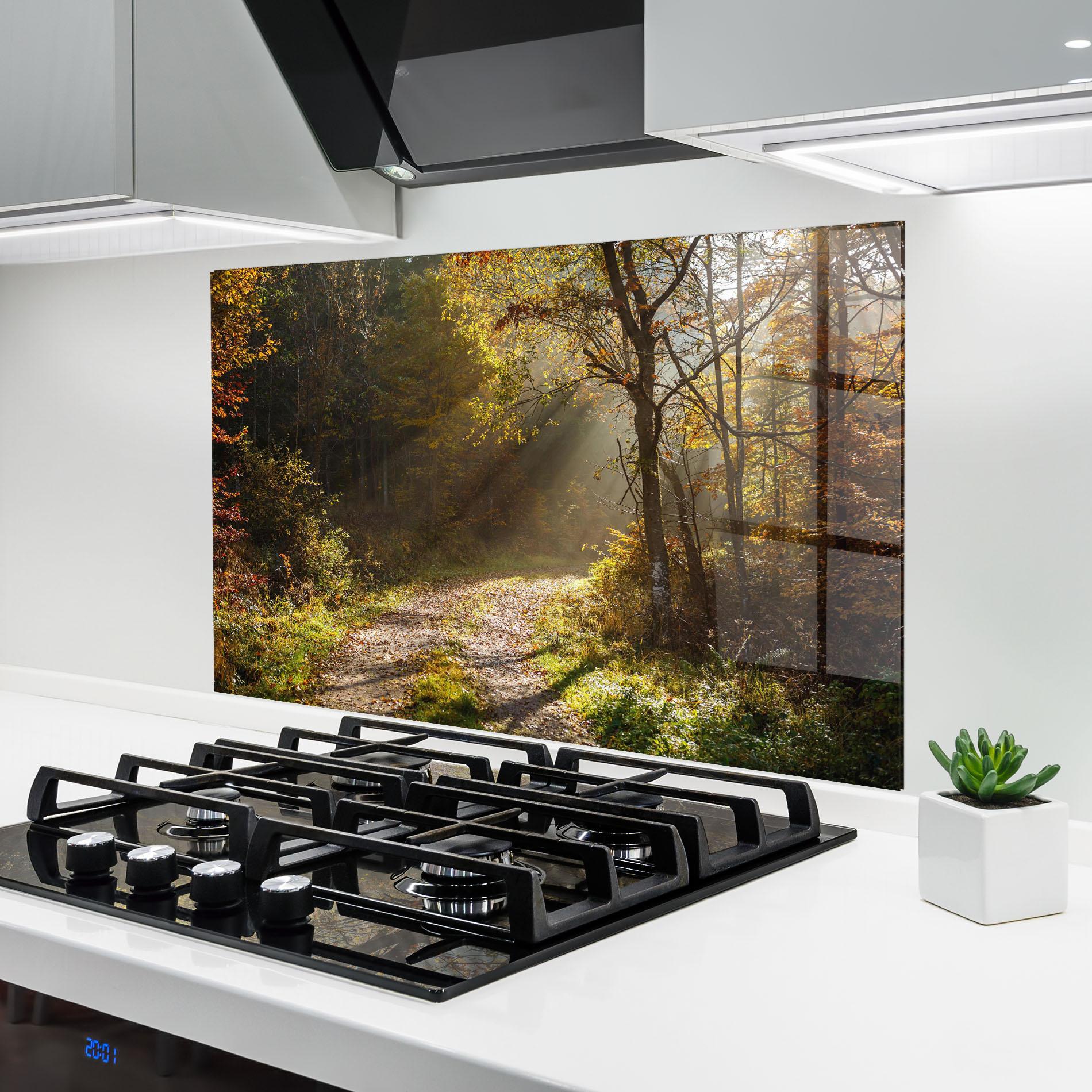 Panou Sticla Bucatarie Autumn Trees Sun mockup 6