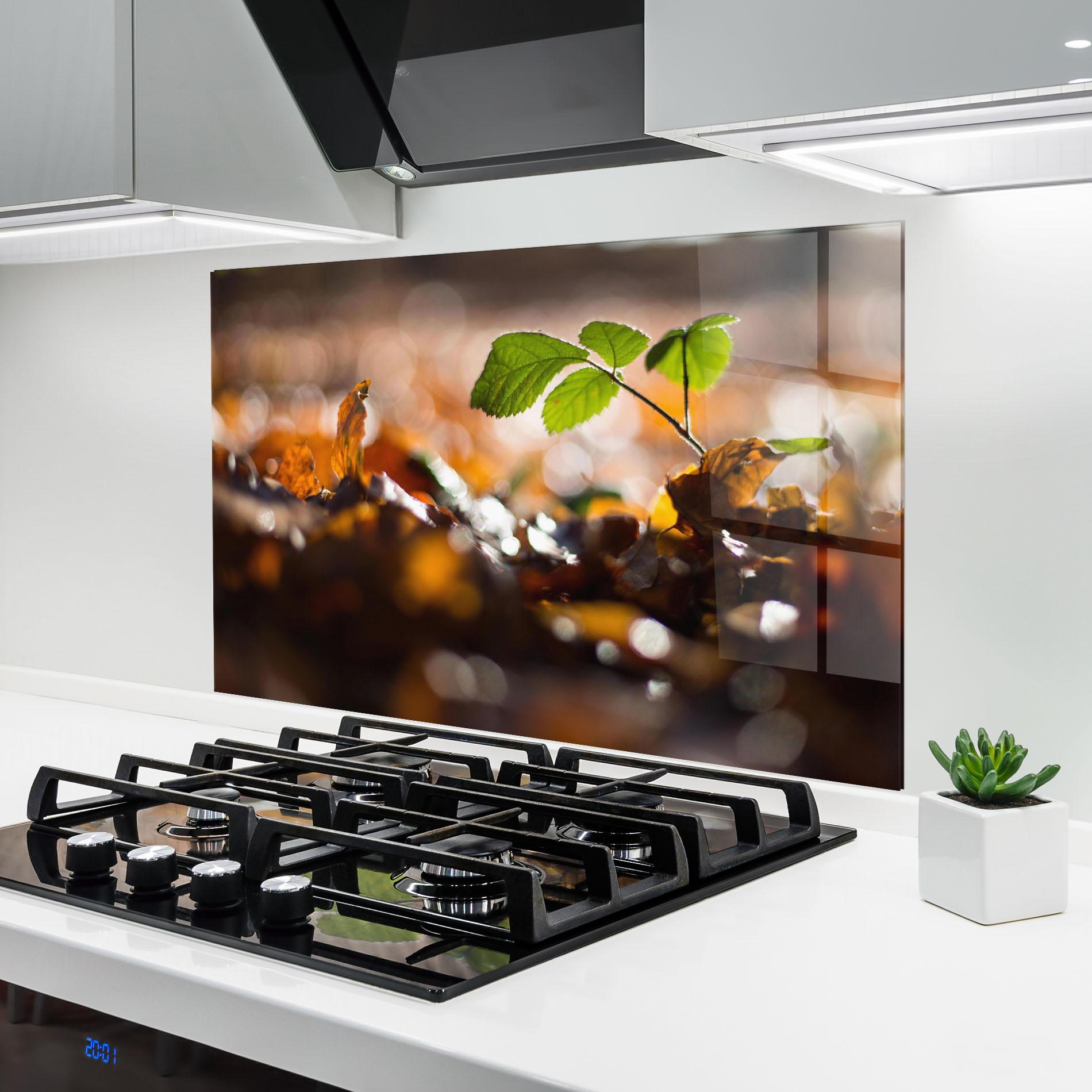 Panou Sticla Bucatarie Green Leaf Autumn mockup 6