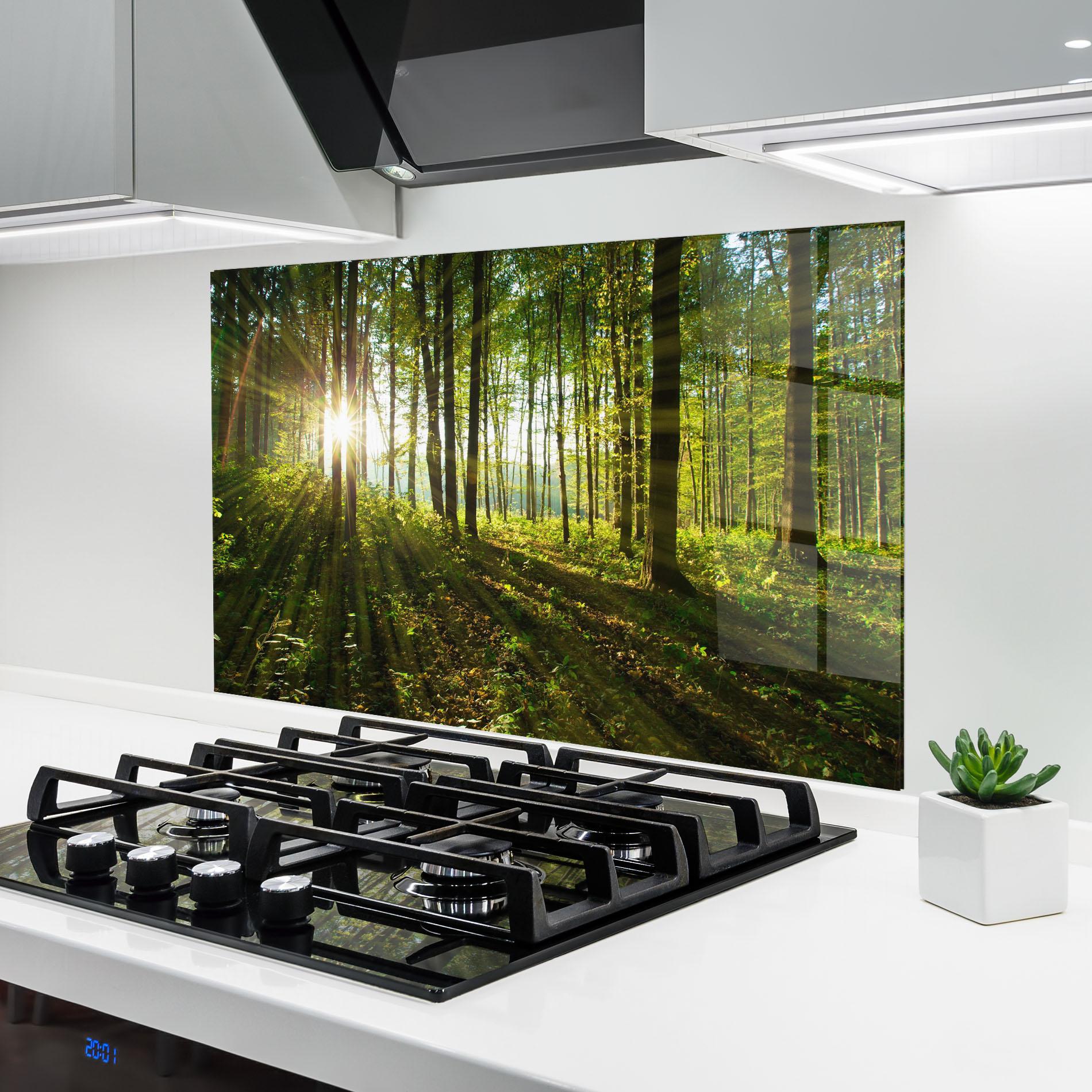 Panou Sticla Bucatarie Green Light Forest mockup 6