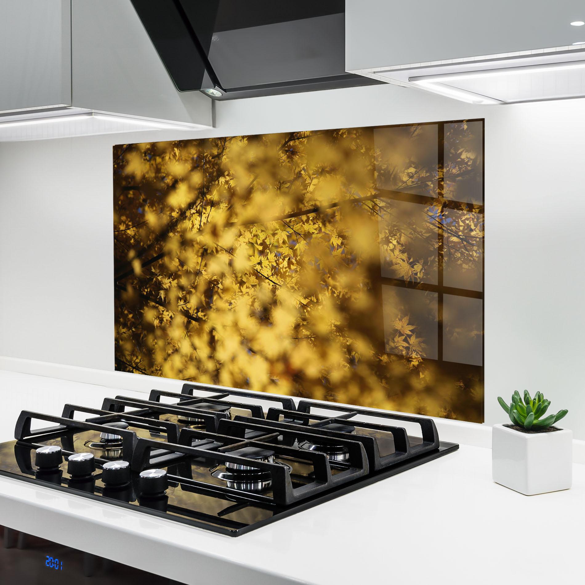 Panou Sticla Bucatarie Yellow Leaf Forest mockup 6