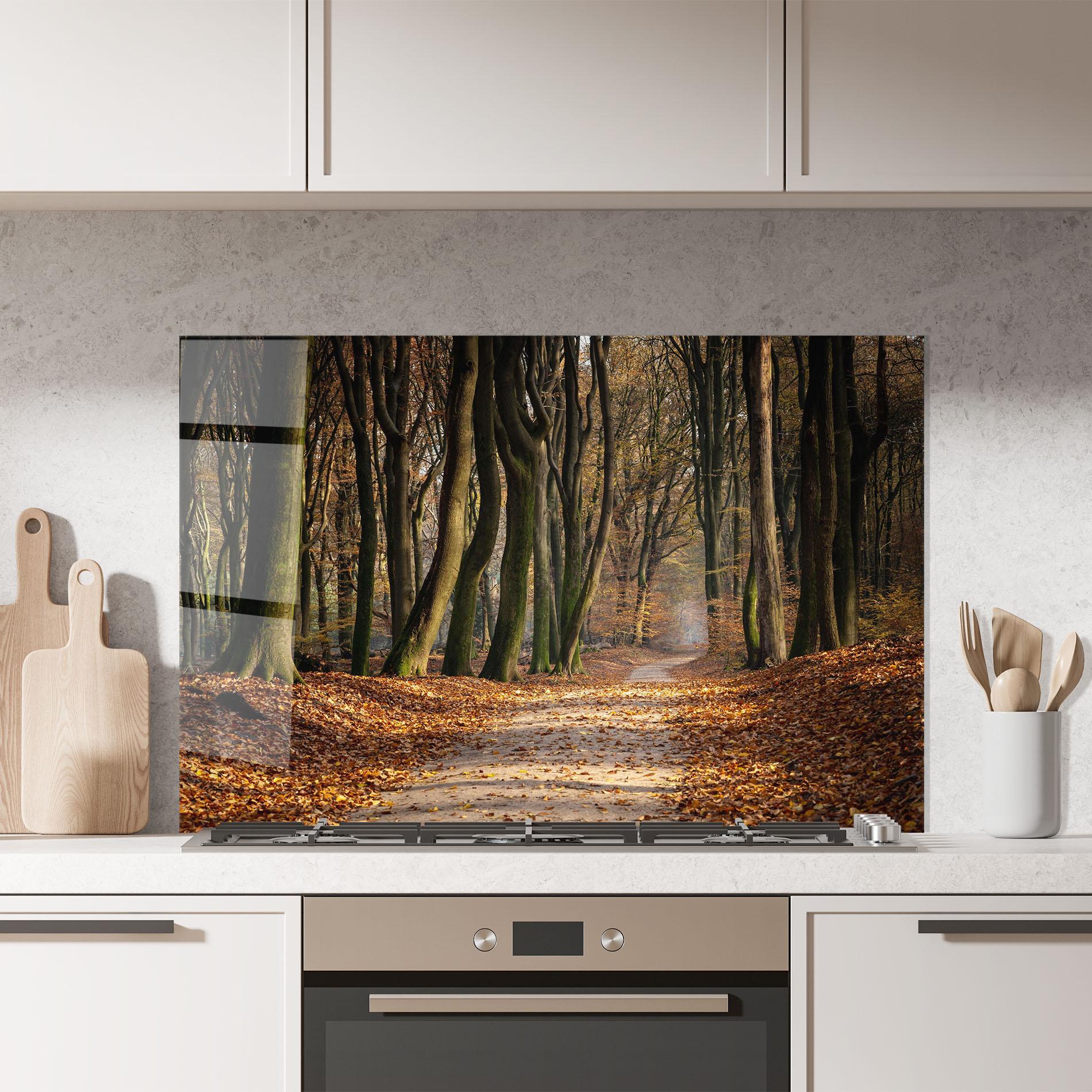 Panou Sticla Bucatarie Autumn Path Forest mockup 7
