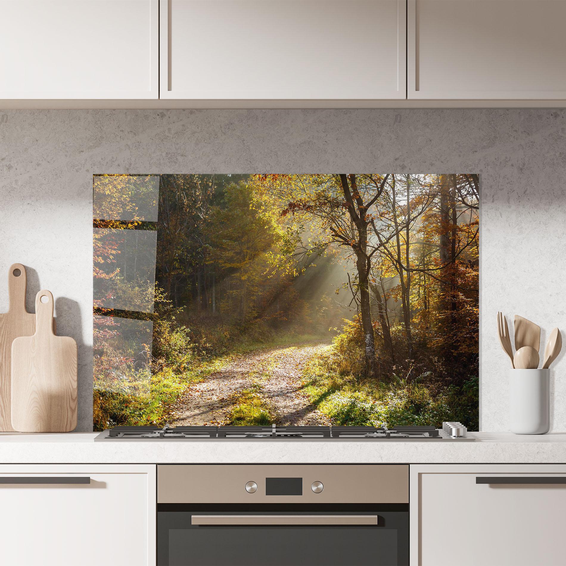 Panou Sticla Bucatarie Autumn Trees Sun mockup 7