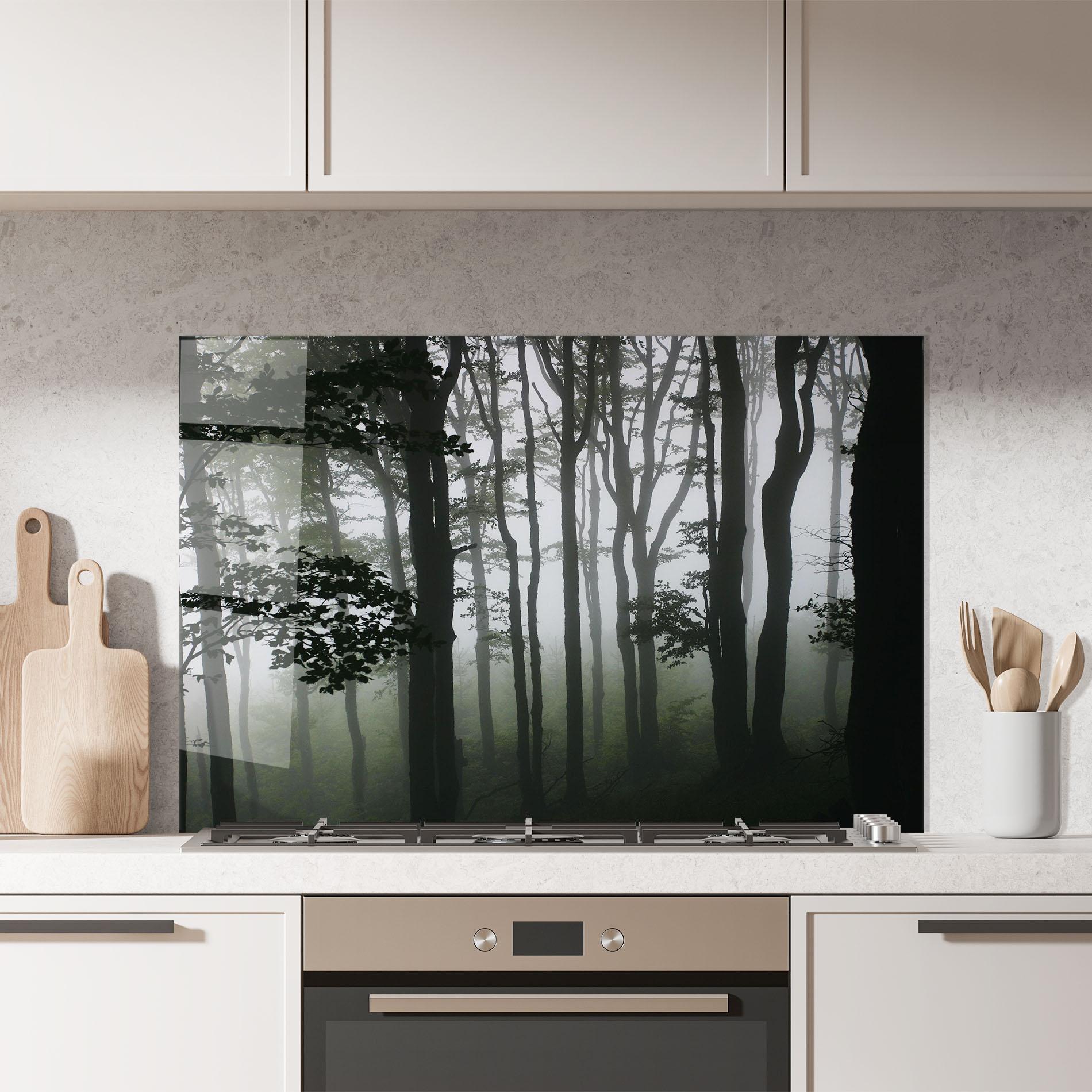 Panou Sticla Bucatarie Foggy Black Tree mockup 7