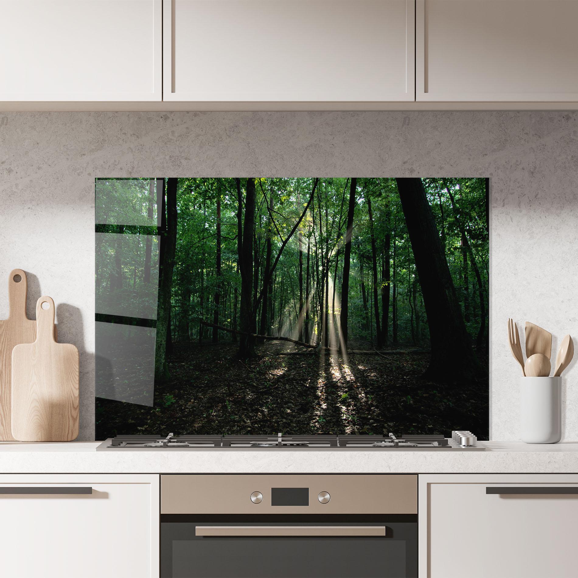 Panou Sticla Bucatarie Forest Sun Light mockup 7