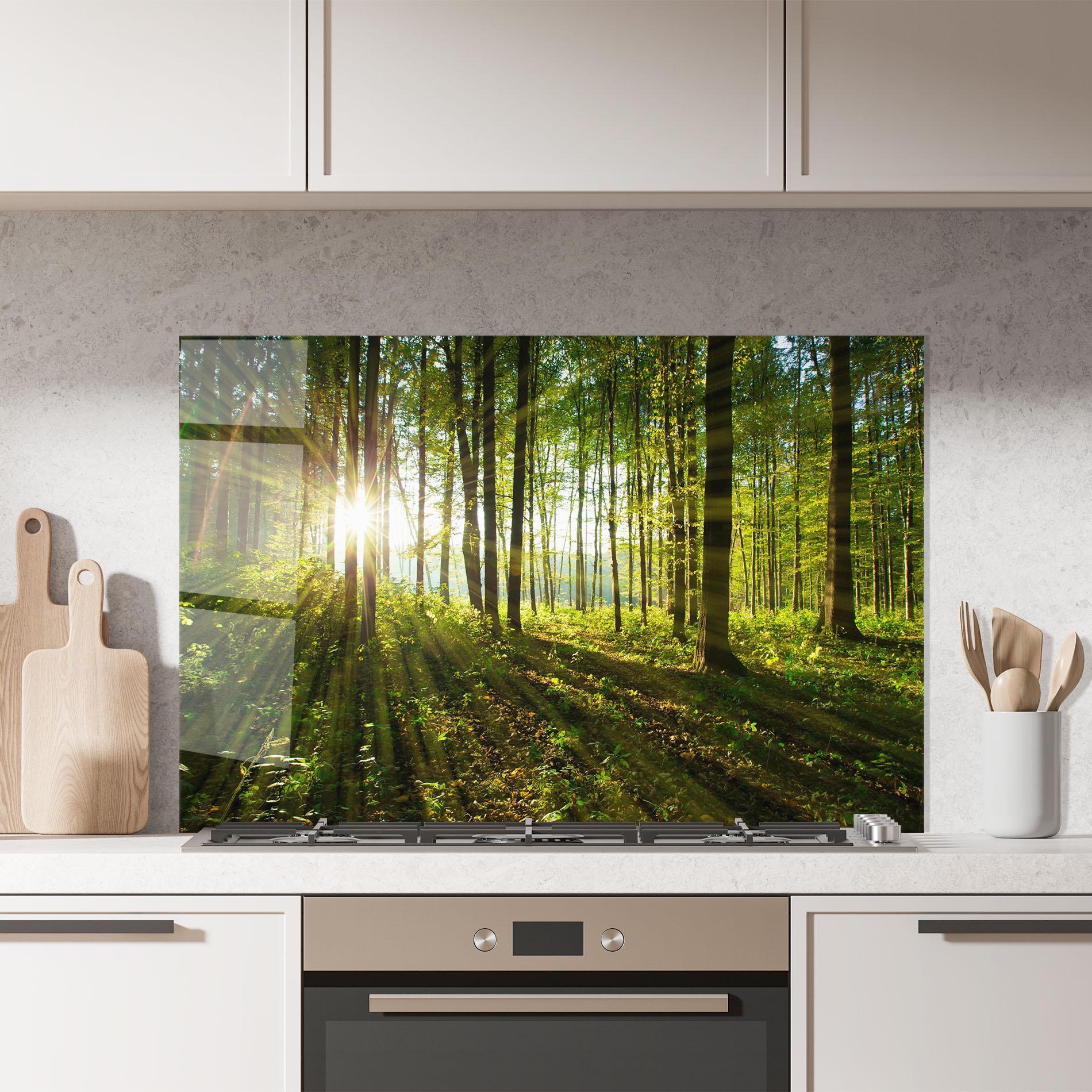 Panou Sticla Bucatarie Green Light Forest mockup 7