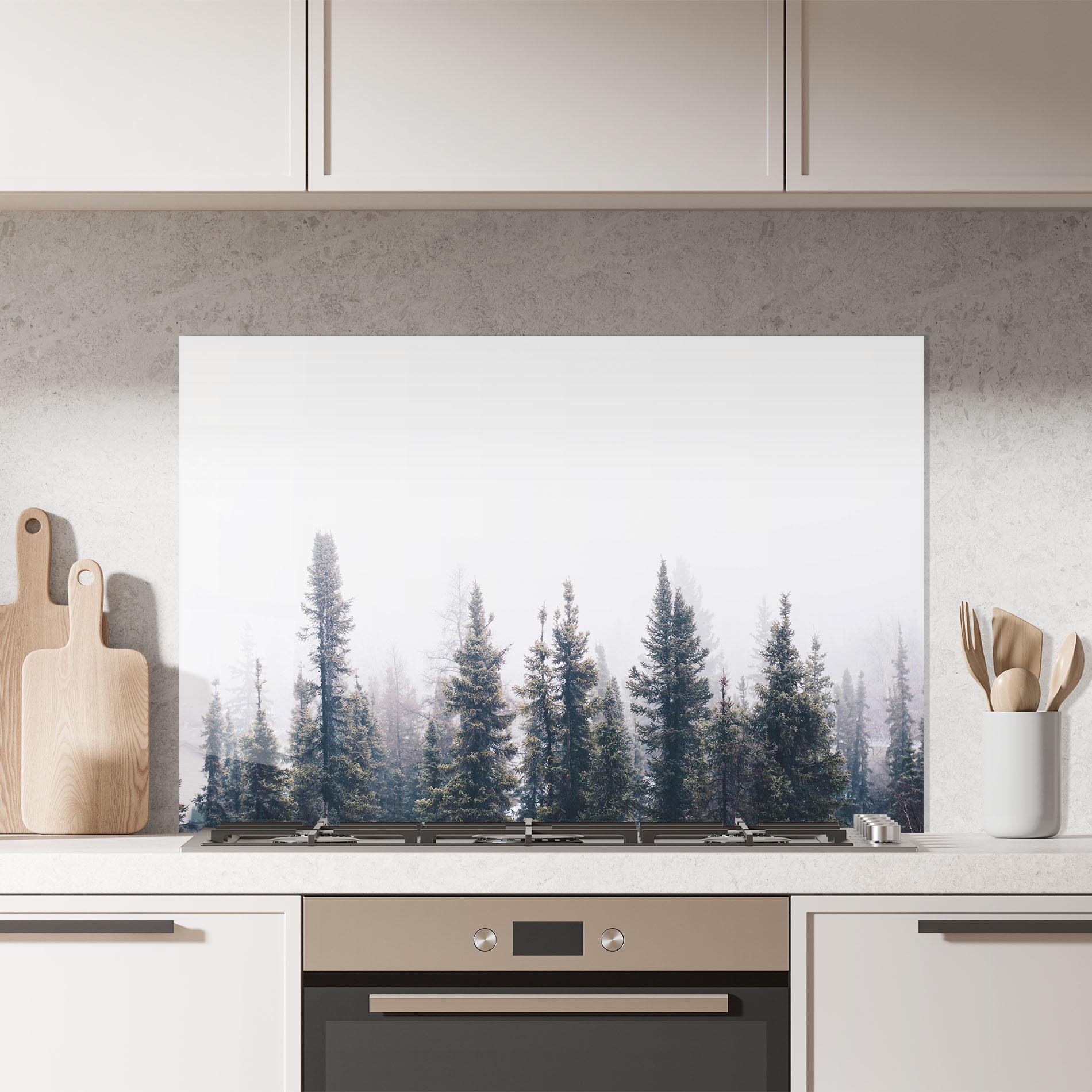 Panou Sticla Bucatarie Grey Foggy Trees mockup 7