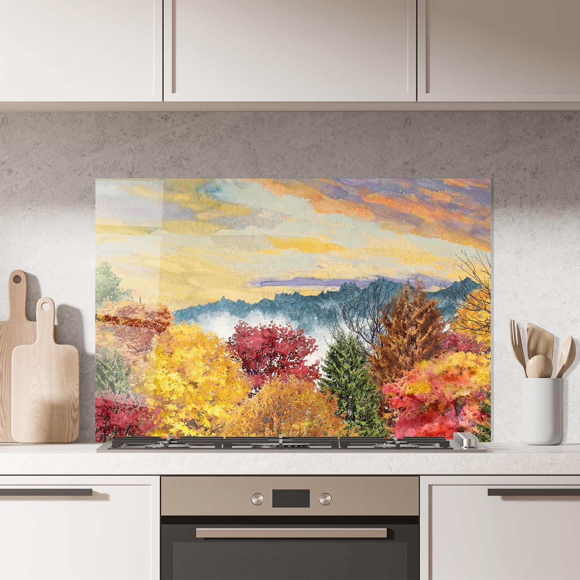 Panou Sticla Bucatarie Mix Color Trees mockup 7