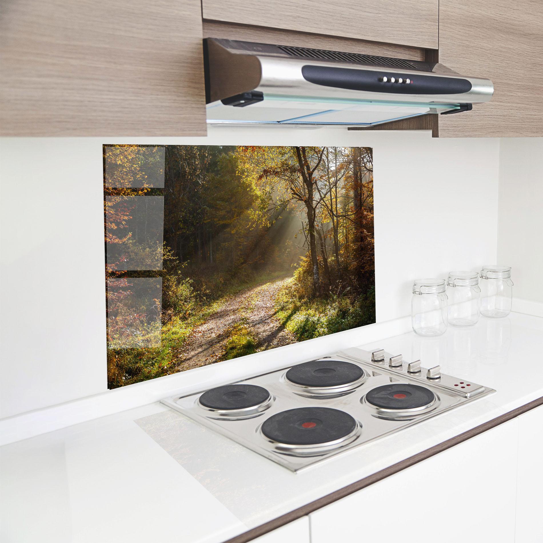 Panou Sticla Bucatarie Autumn Trees Sun mockup 8