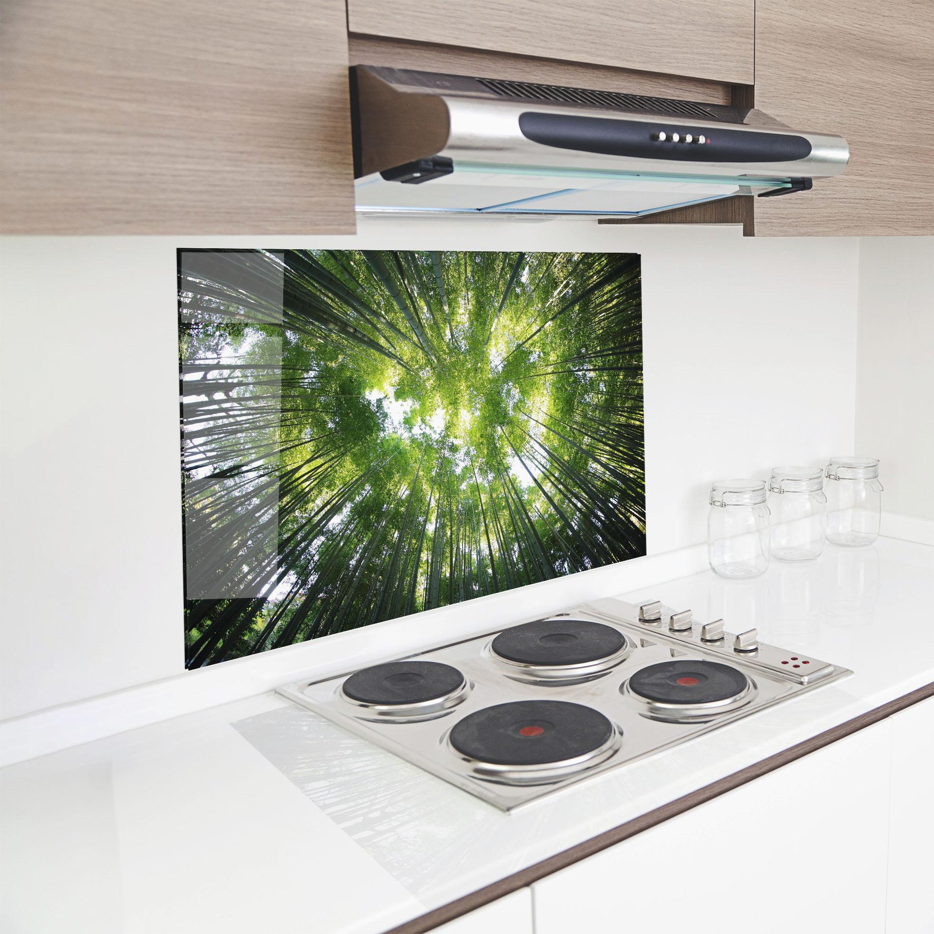 Panou Sticla Bucatarie Big Trees Morning mockup 8