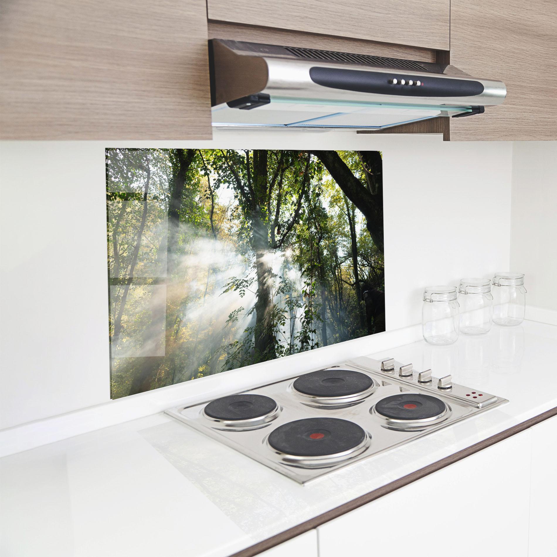 Panou Sticla Bucatarie Foggy Light Forest mockup 8