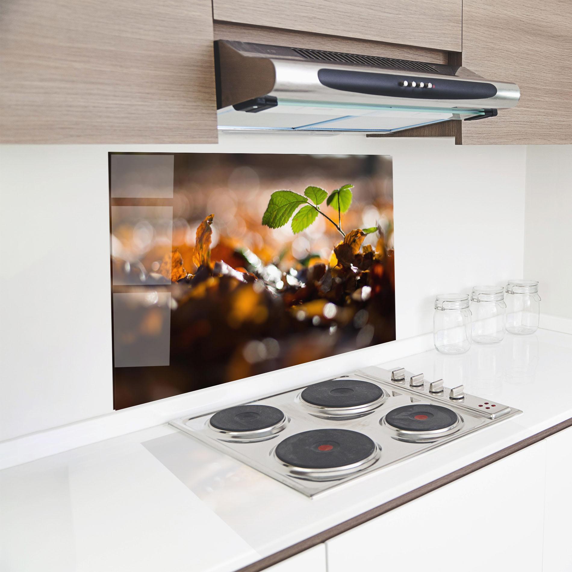 Panou Sticla Bucatarie Green Leaf Autumn mockup 8