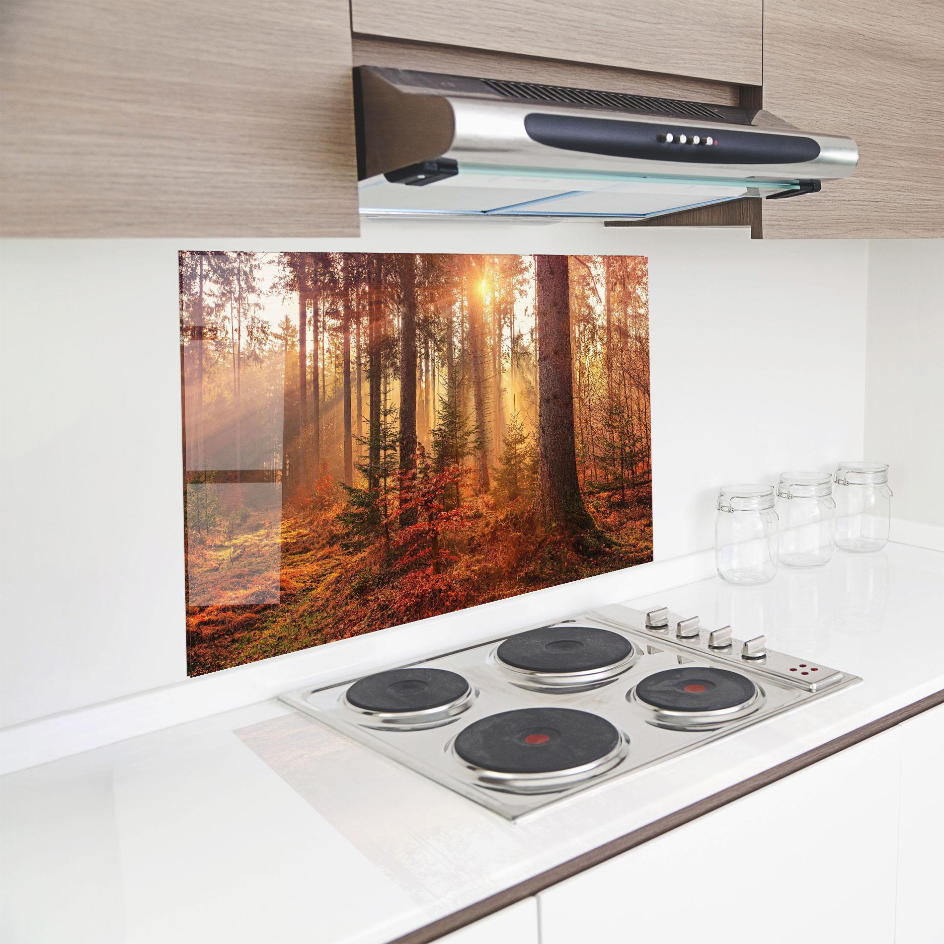 Panou Sticla Bucatarie Orange Light Forest mockup 8