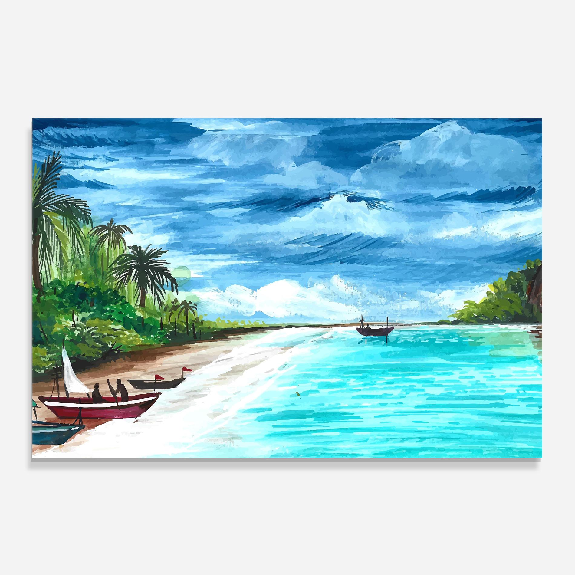 Panou Sticla Bucatarie Beach Painting Art mockup 0