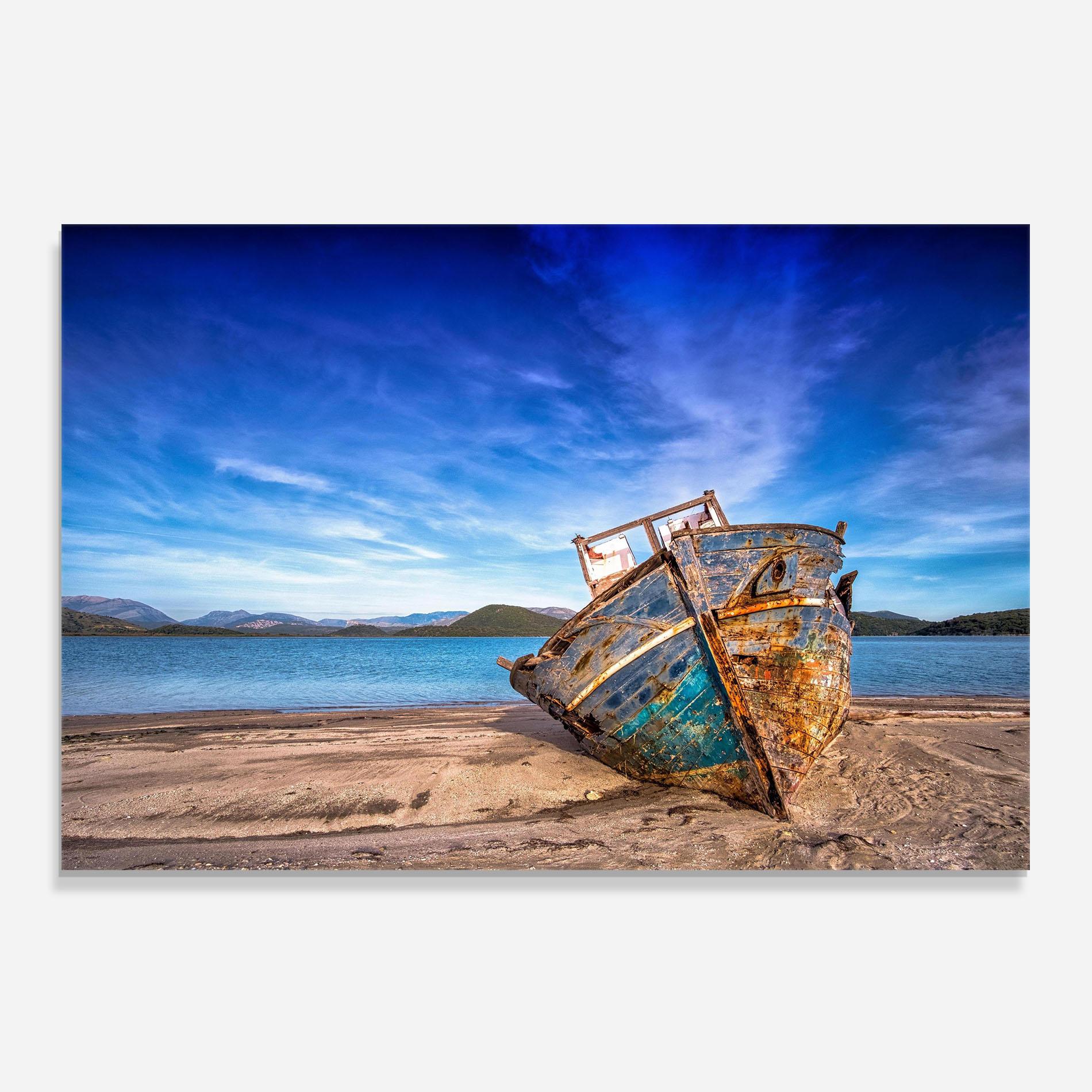 Panou Sticla Bucatarie Boat Blue Sky mockup 0