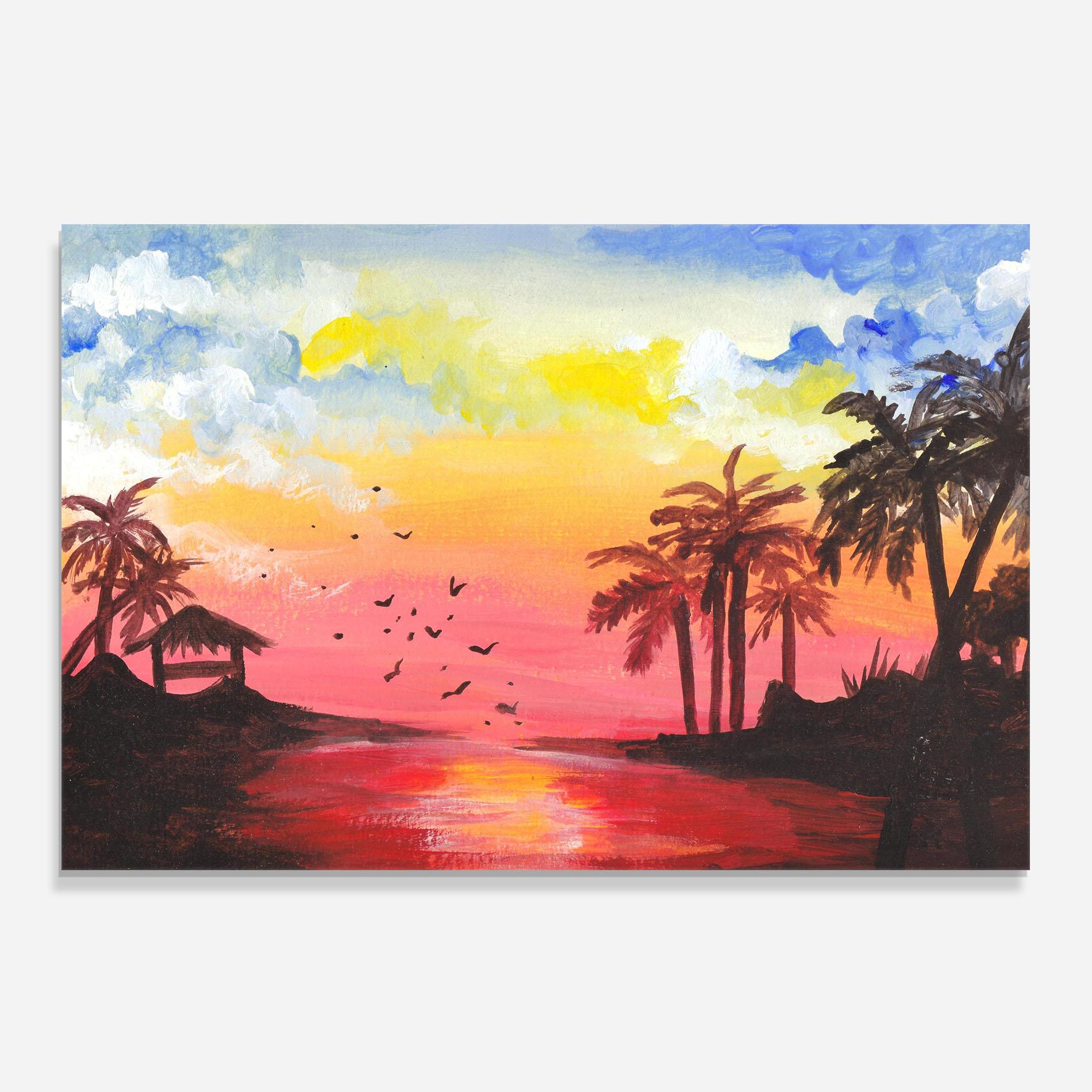 Panou Sticla Bucatarie Sunset Gouache Painting mockup 0
