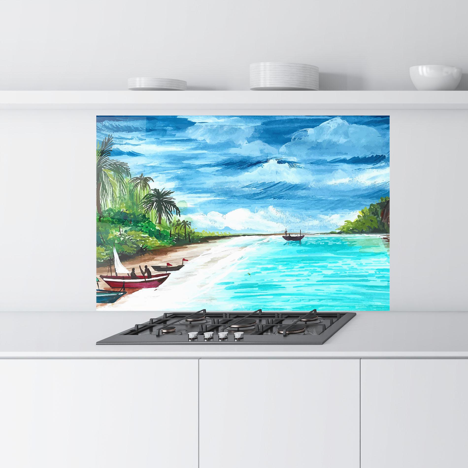 Panou Sticla Bucatarie Beach Painting Art mockup 9