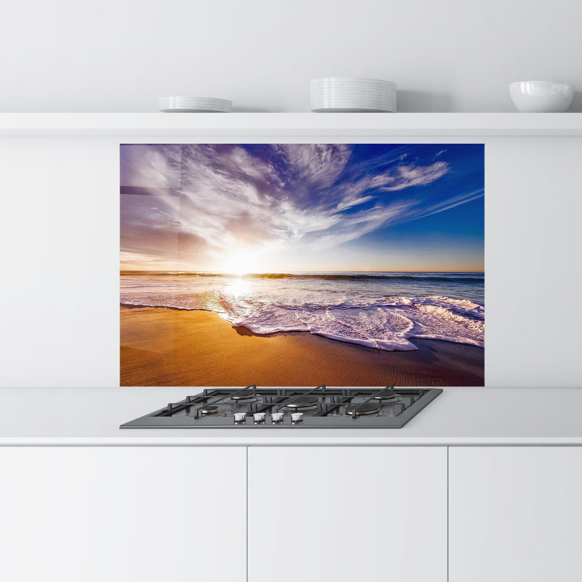 Panou Sticla Bucatarie Beach Sunrise mockup 9