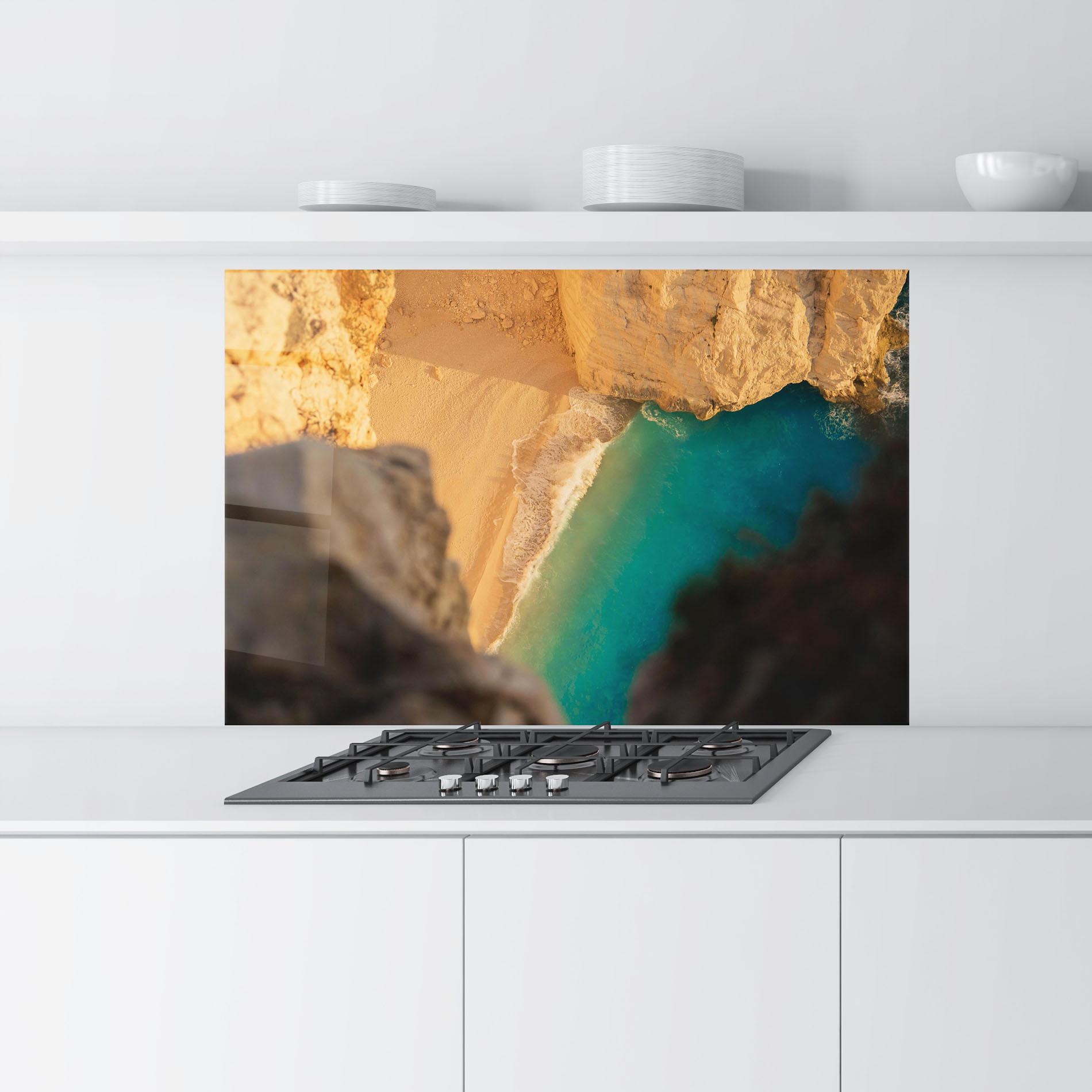 Panou Sticla Bucatarie Blue Beach Water mockup 9