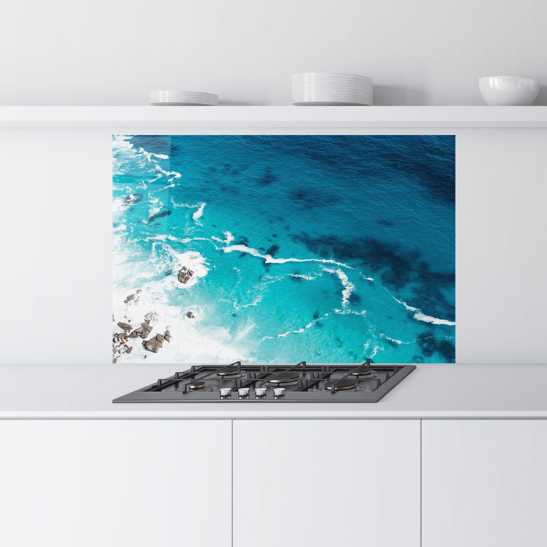 Panou Sticla Bucatarie Blue Water Beach mockup 9