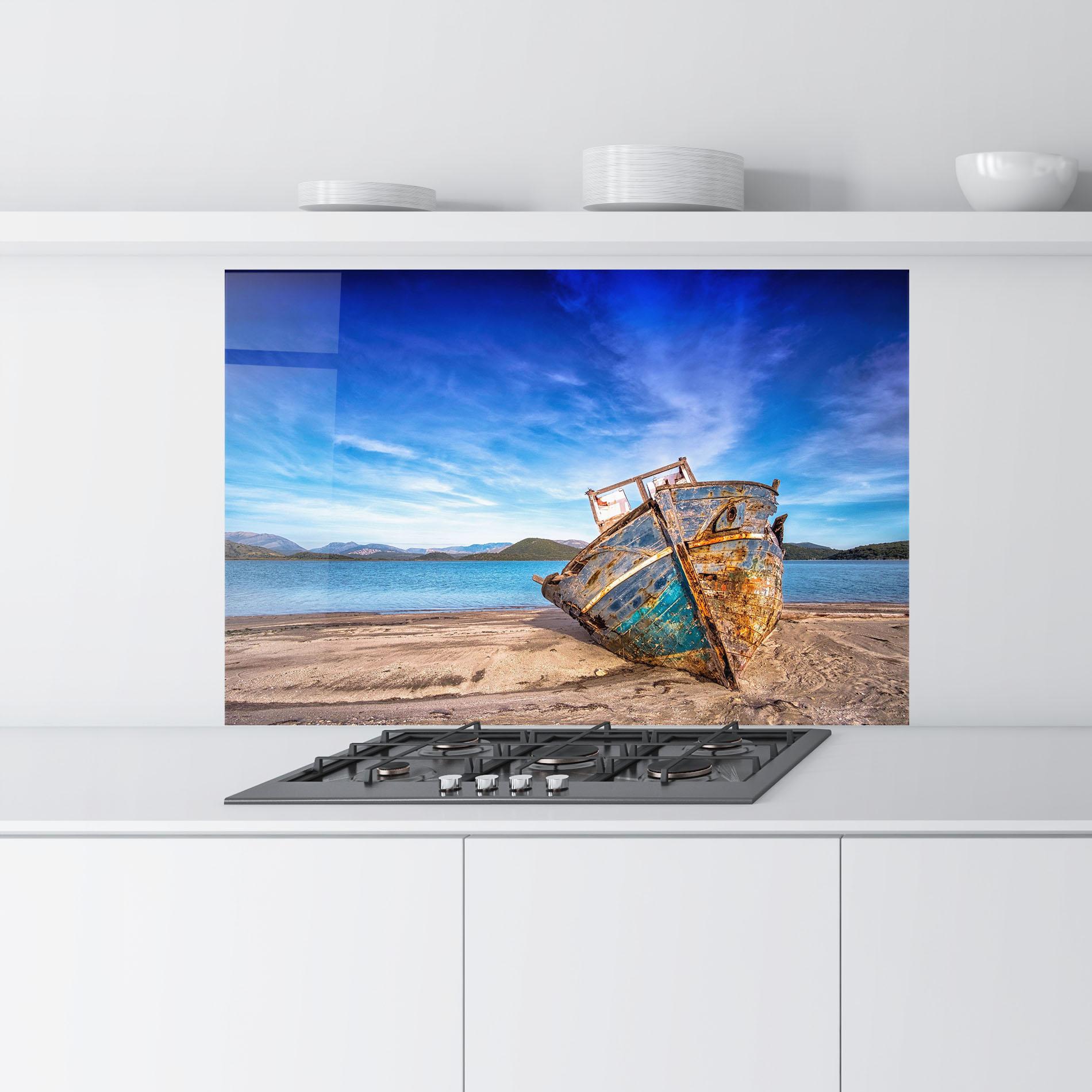 Panou Sticla Bucatarie Boat Blue Sky mockup 9