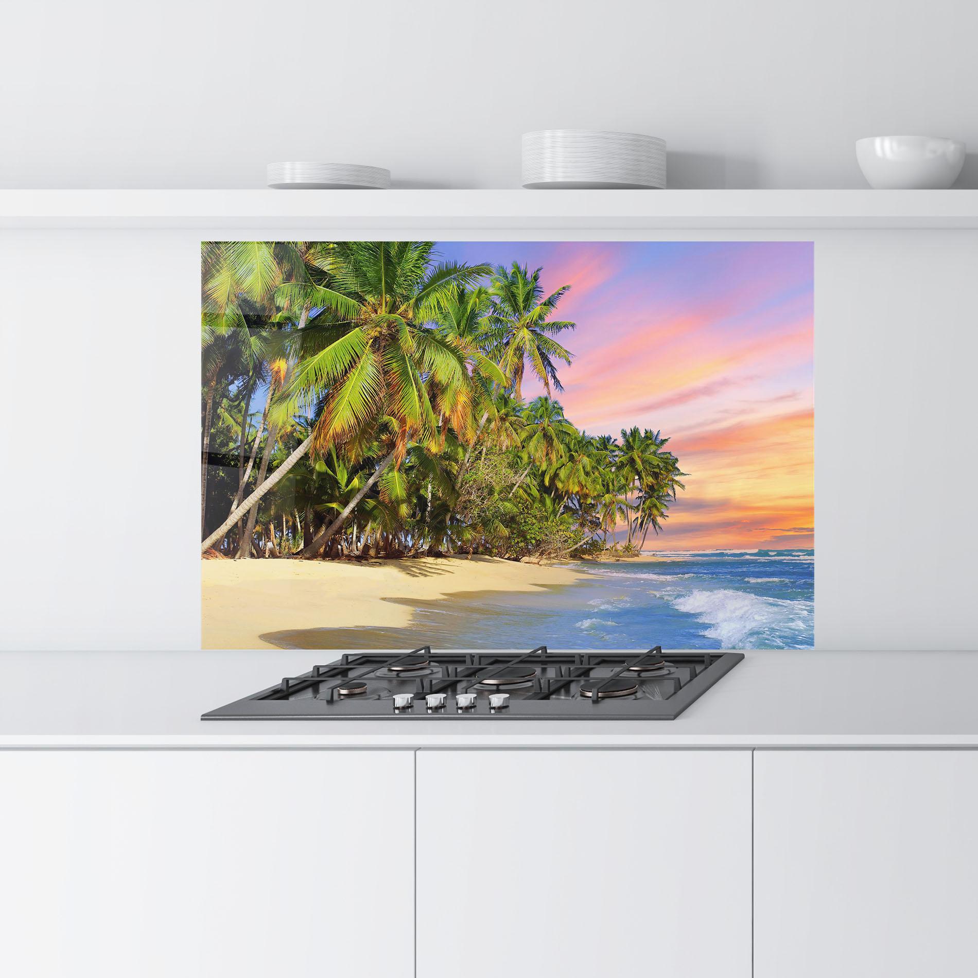 Panou Sticla Bucatarie Coconut Tree Sunset mockup 9