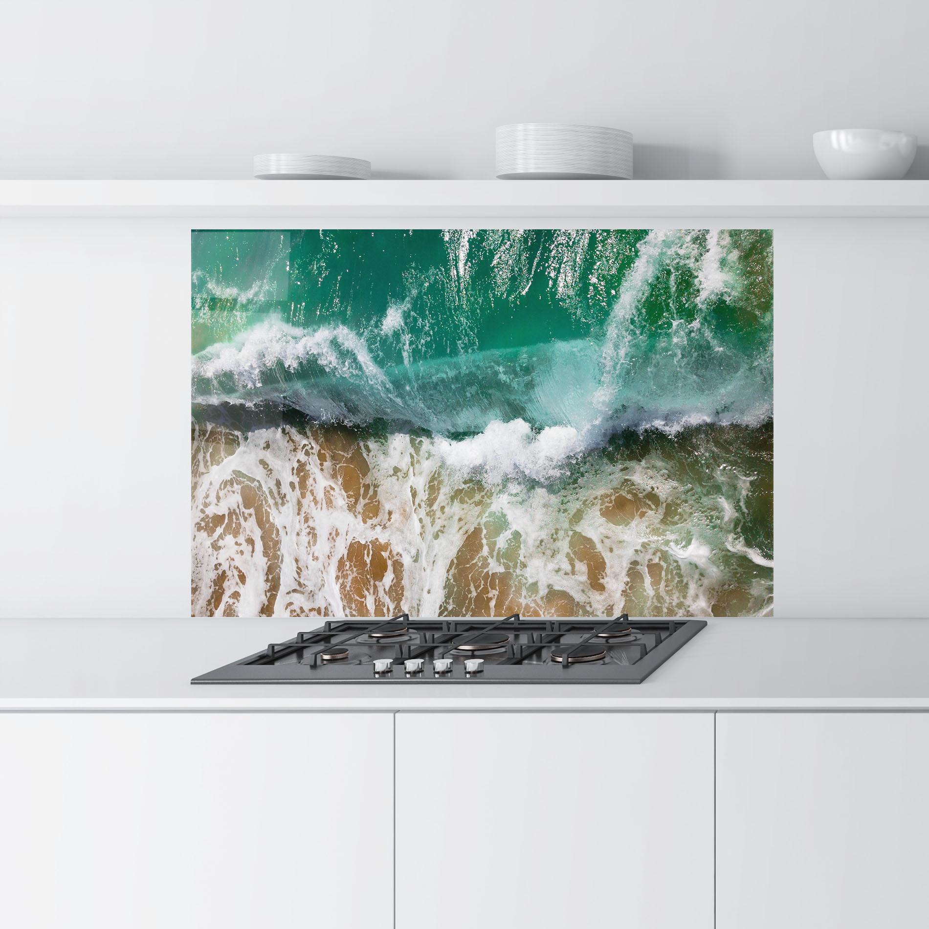 Panou Sticla Bucatarie Green Waves Beach mockup 9