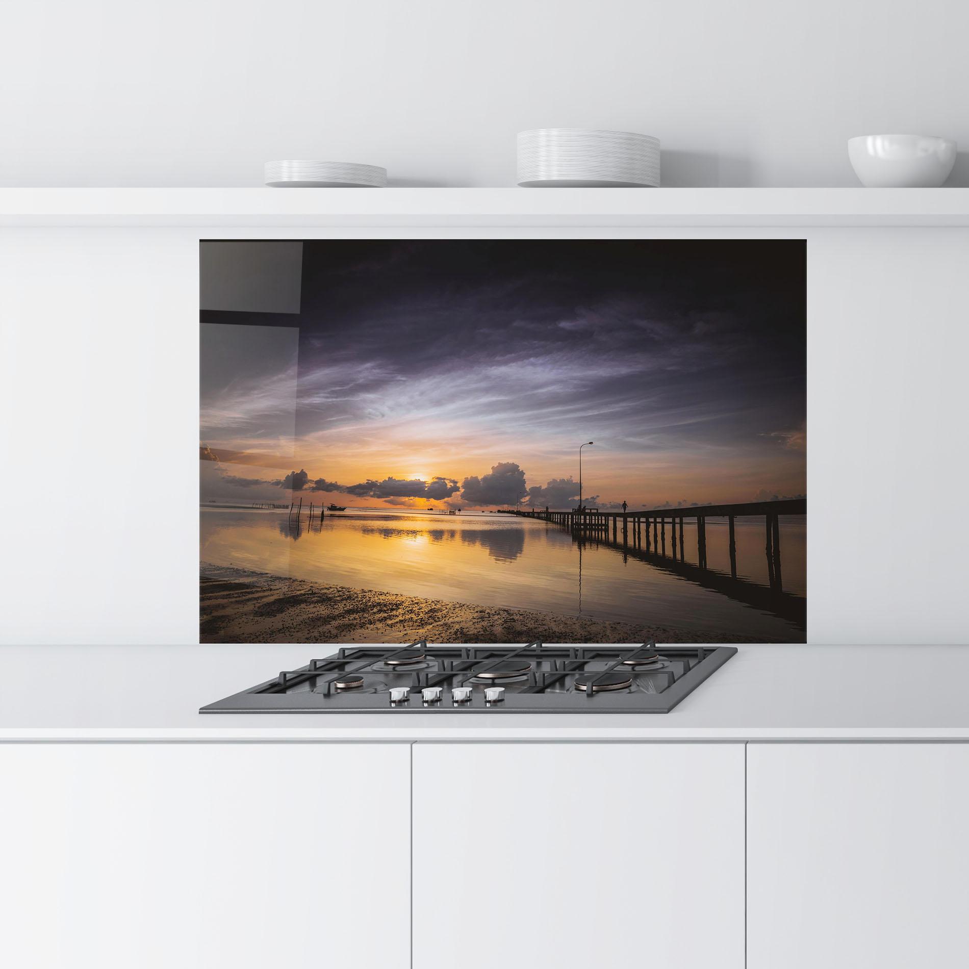 Panou Sticla Bucatarie Orange Purple Beach mockup 9