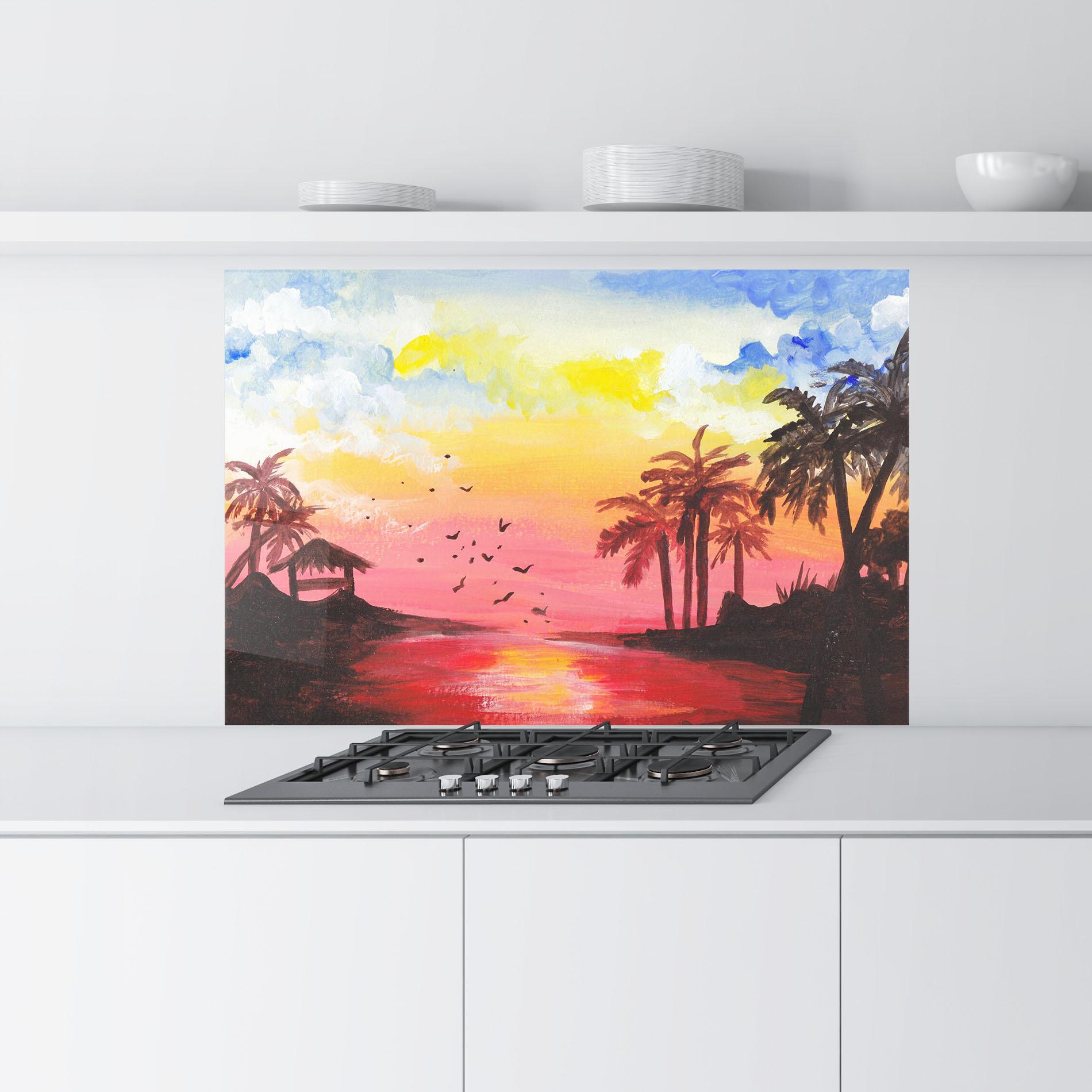 Panou Sticla Bucatarie Sunset Gouache Painting mockup 9