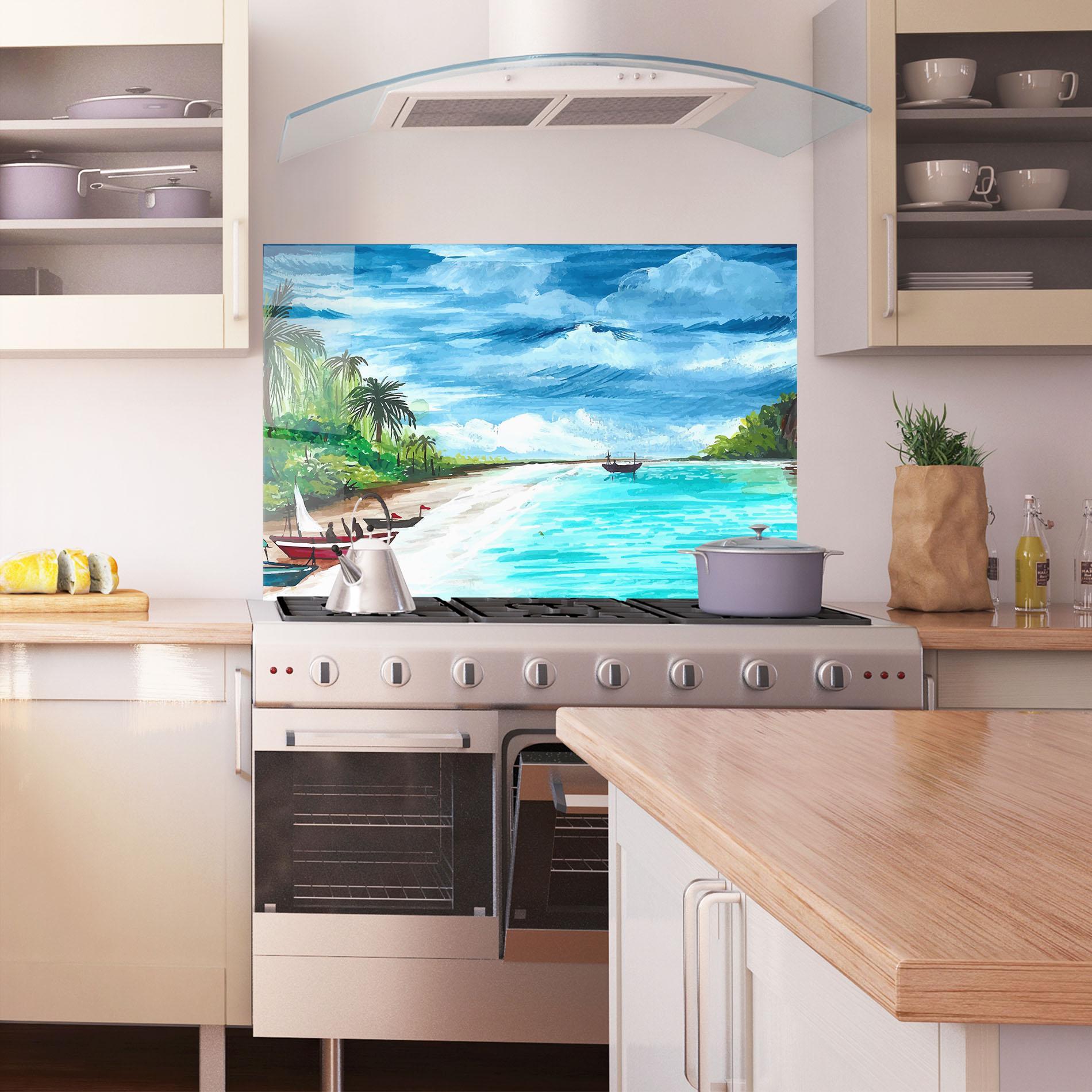 Panou Sticla Bucatarie Beach Painting Art mockup 1
