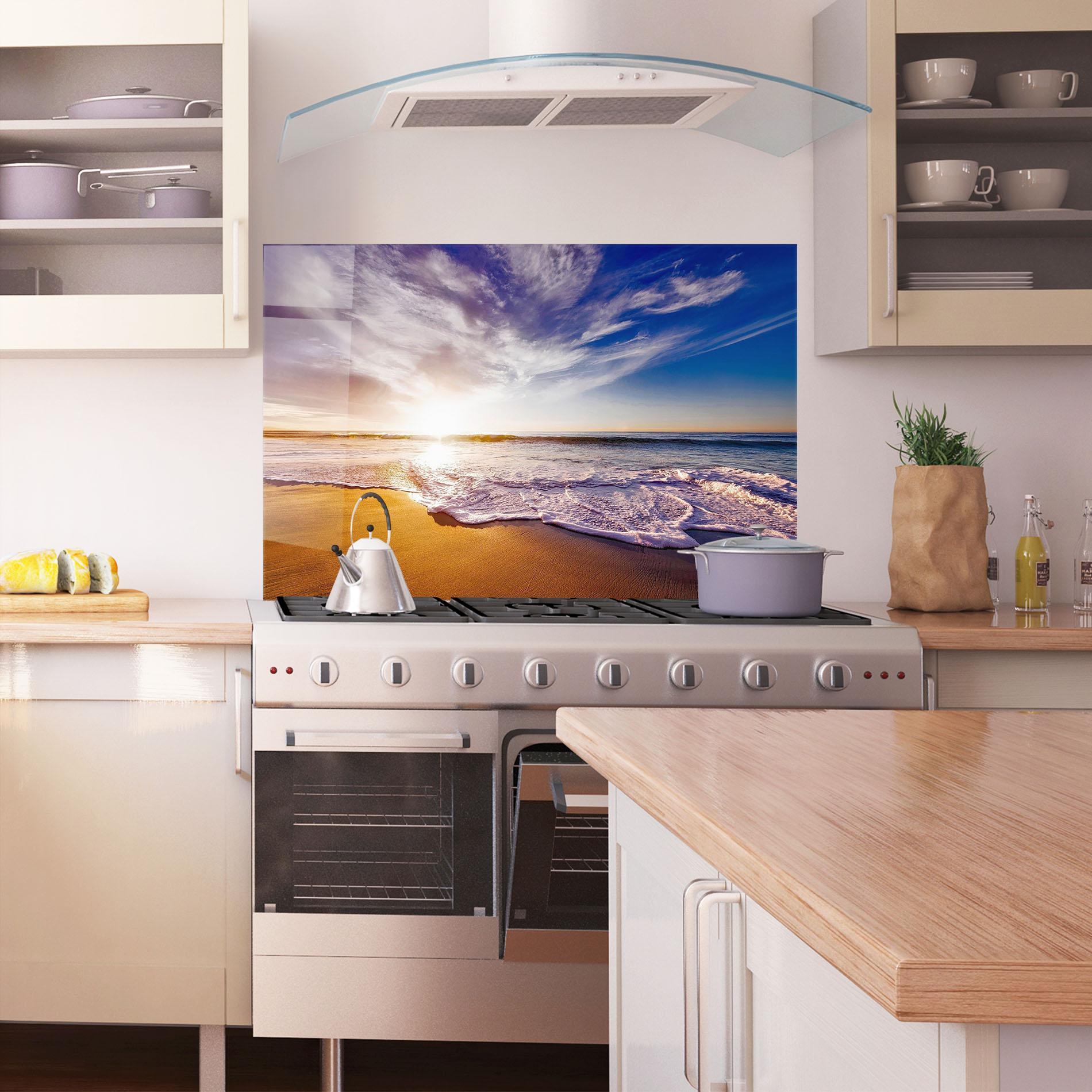 Panou Sticla Bucatarie Beach Sunrise mockup 1