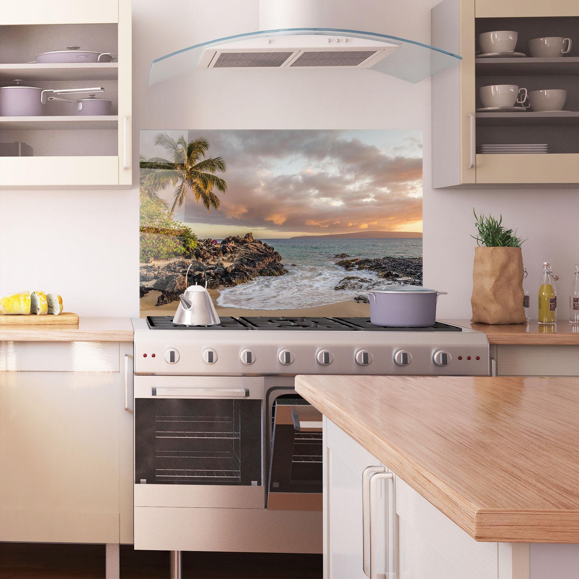 Panou Sticla Bucatarie Beautiful Beach Landscape mockup 1