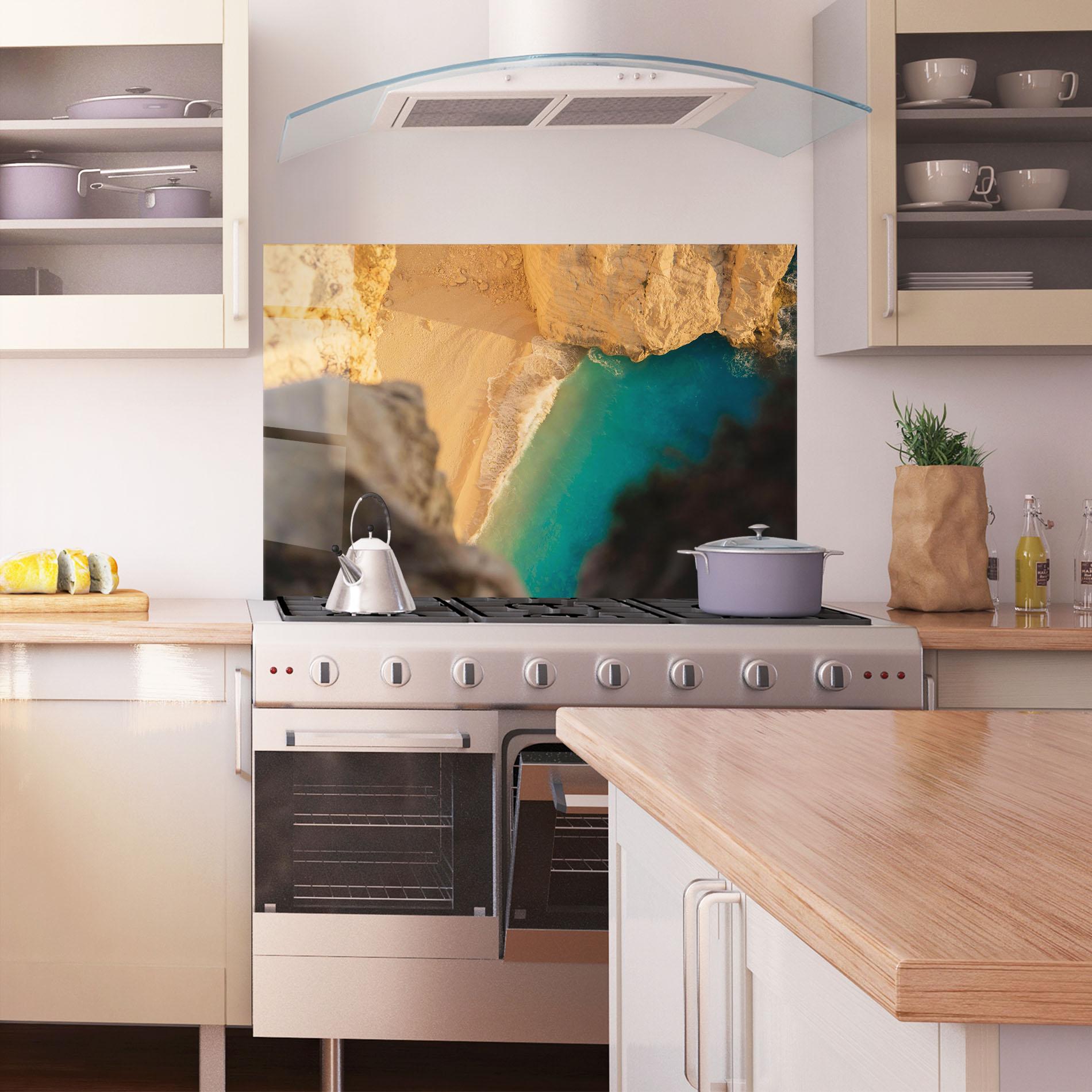 Panou Sticla Bucatarie Blue Beach Water mockup 1