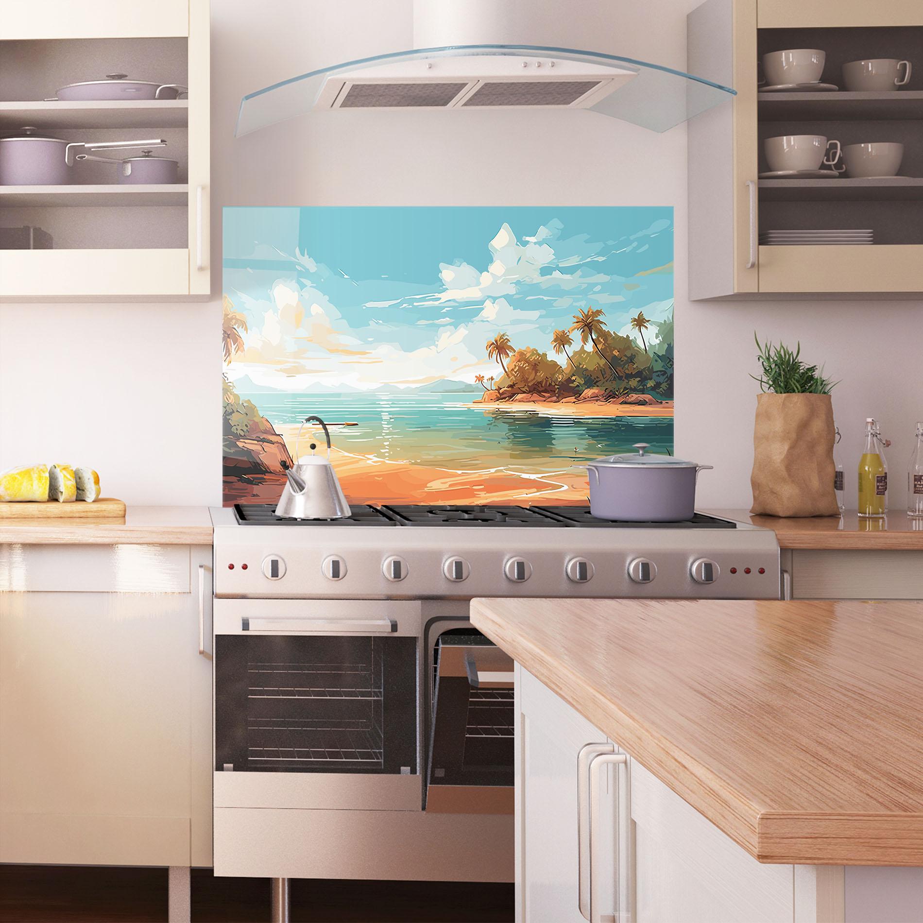 Panou Sticla Bucatarie Blue Sky Beach mockup 1