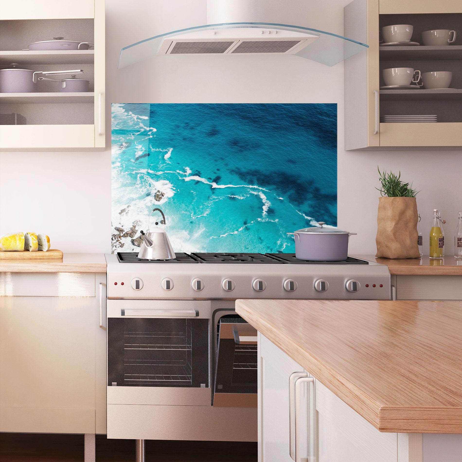Panou Sticla Bucatarie Blue Water Beach mockup 1