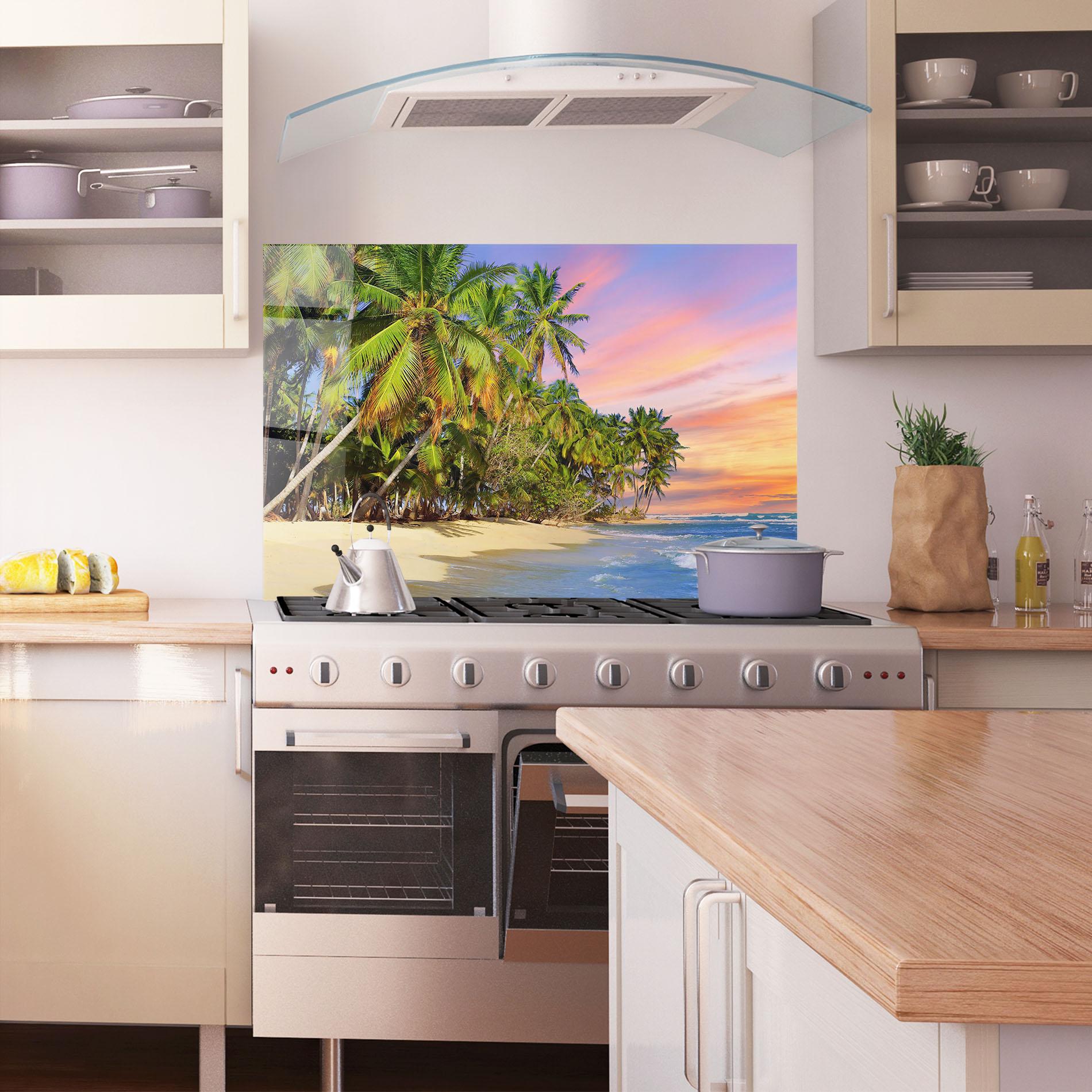 Panou Sticla Bucatarie Coconut Tree Sunset mockup 1